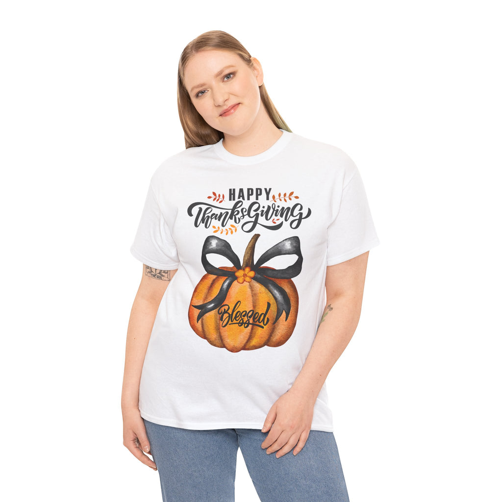 Thanksgiving Pumpkin Tee - Happy Thanksgiving, Blessed Shirt, Fall Apparel, Unisex Cotton Tee, Holiday Gift