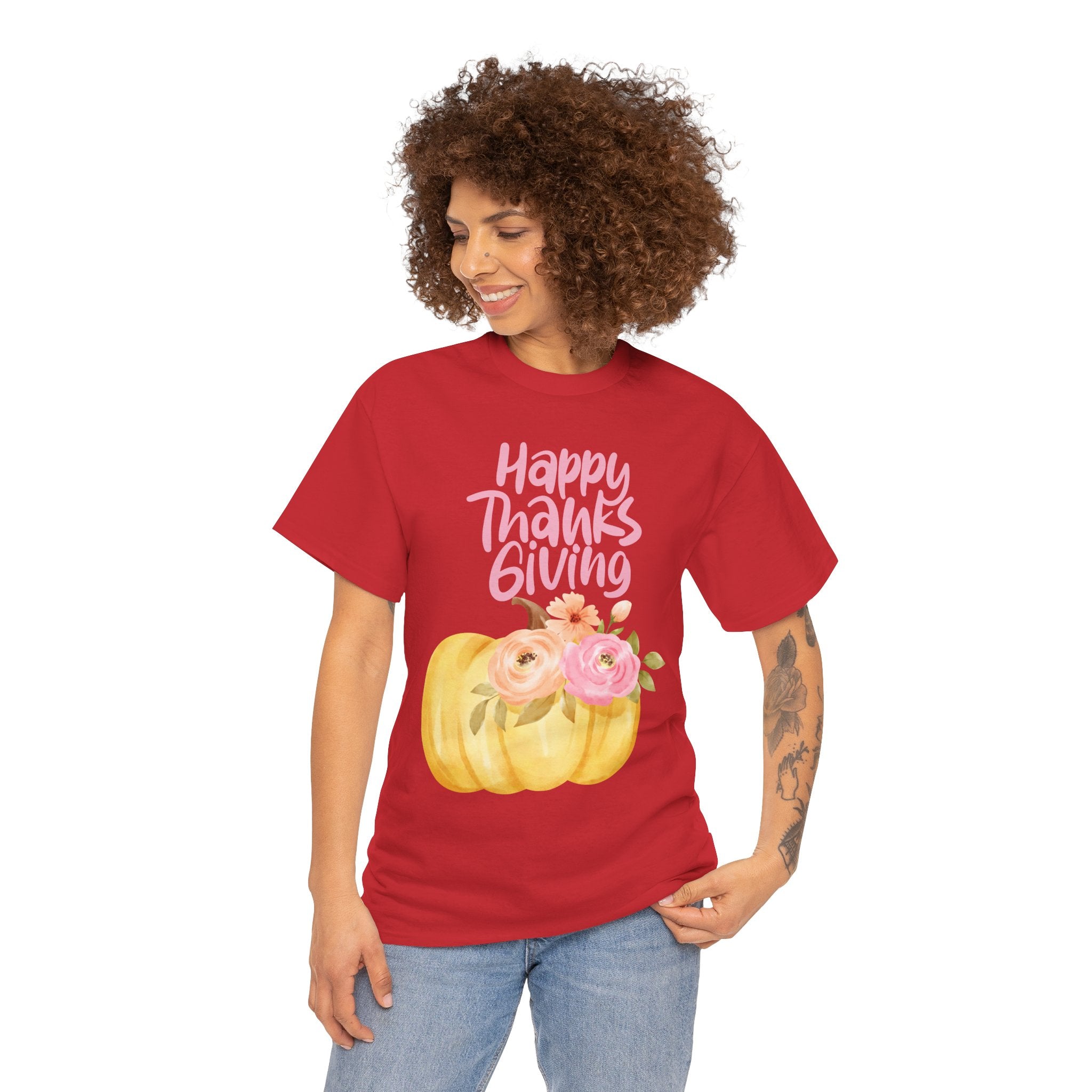 Thanksgiving Floral Tee, Holiday Shirt, Fall Fashion, Gifts for Her, Pumpkin T-Shirt, Autumn Apparel, Friendsgiving Outfit