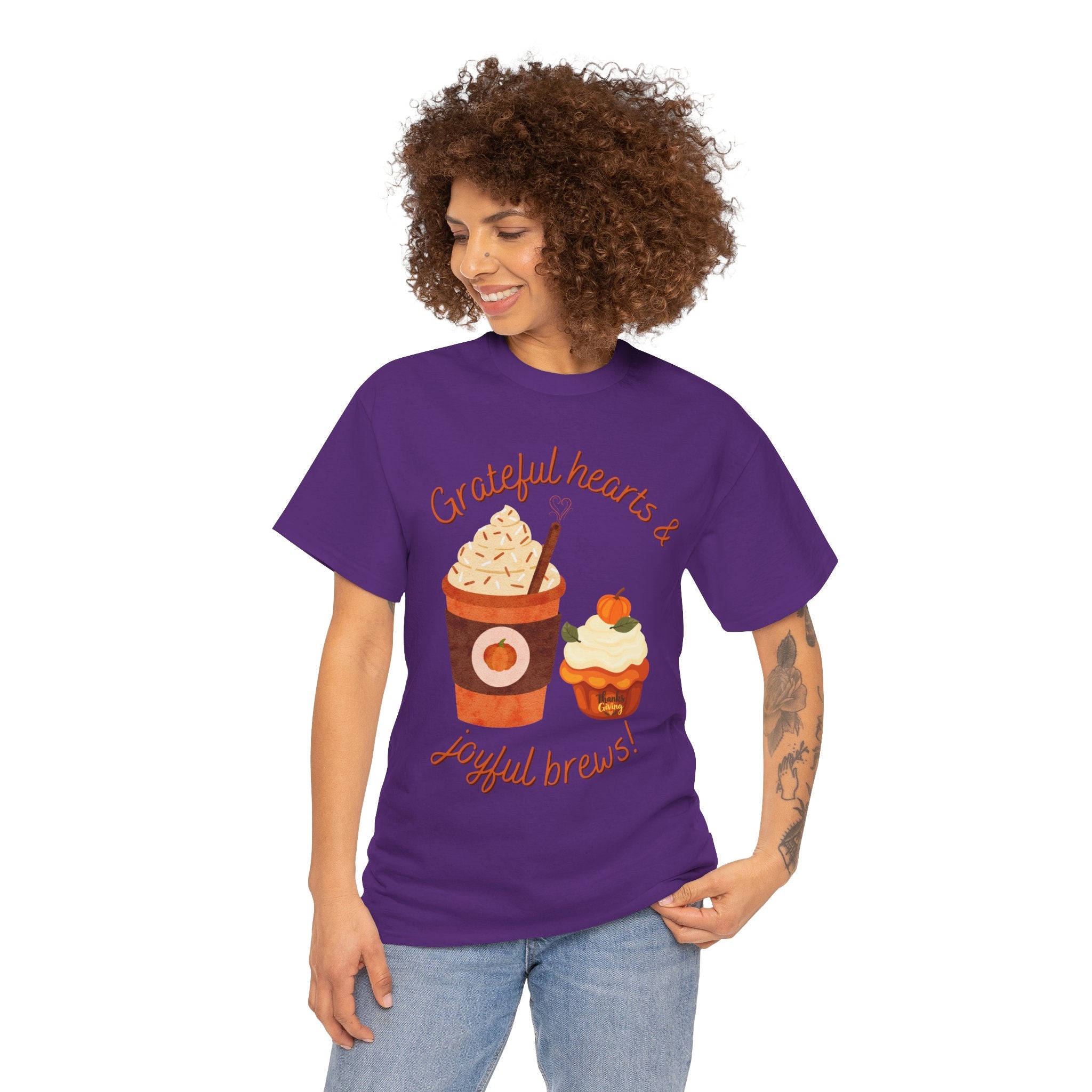 Happy Thanksgiving- Grateful Hearts & Joyful Brews Tee, Unisex Cotton Shirt, Coffee Lovers Gift, Casual Wear, Cute Tee for Celebrations, Fall Fashion