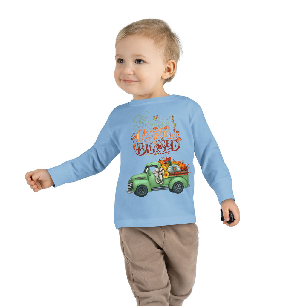 Toddler Long Sleeve Tee - "Grateful & Blessed" Fall Vibes T-Shirt, Kids Autumn Tee, Thanksgiving Outfit, Cute Toddler Gift, Seasonal Shirt