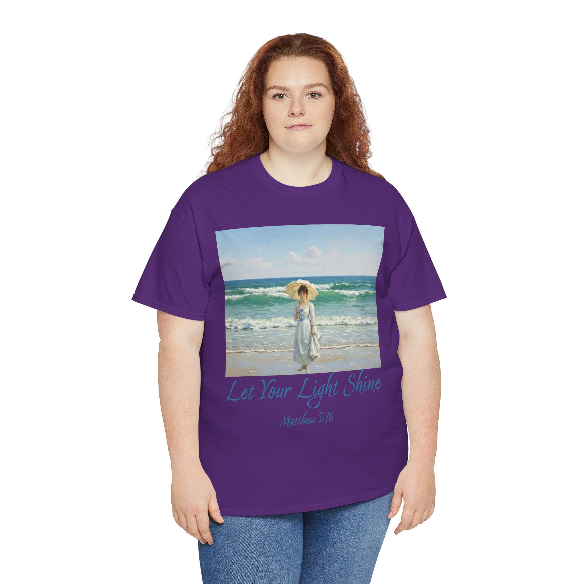Let Your Light Shine- A Figure with a Parasol-Monet Style- Unisex Cotton Tee, Beach Vibes Shirt, Inspirational Summer Tee, Casual Gift for Her, Perfect for Days at the Shore