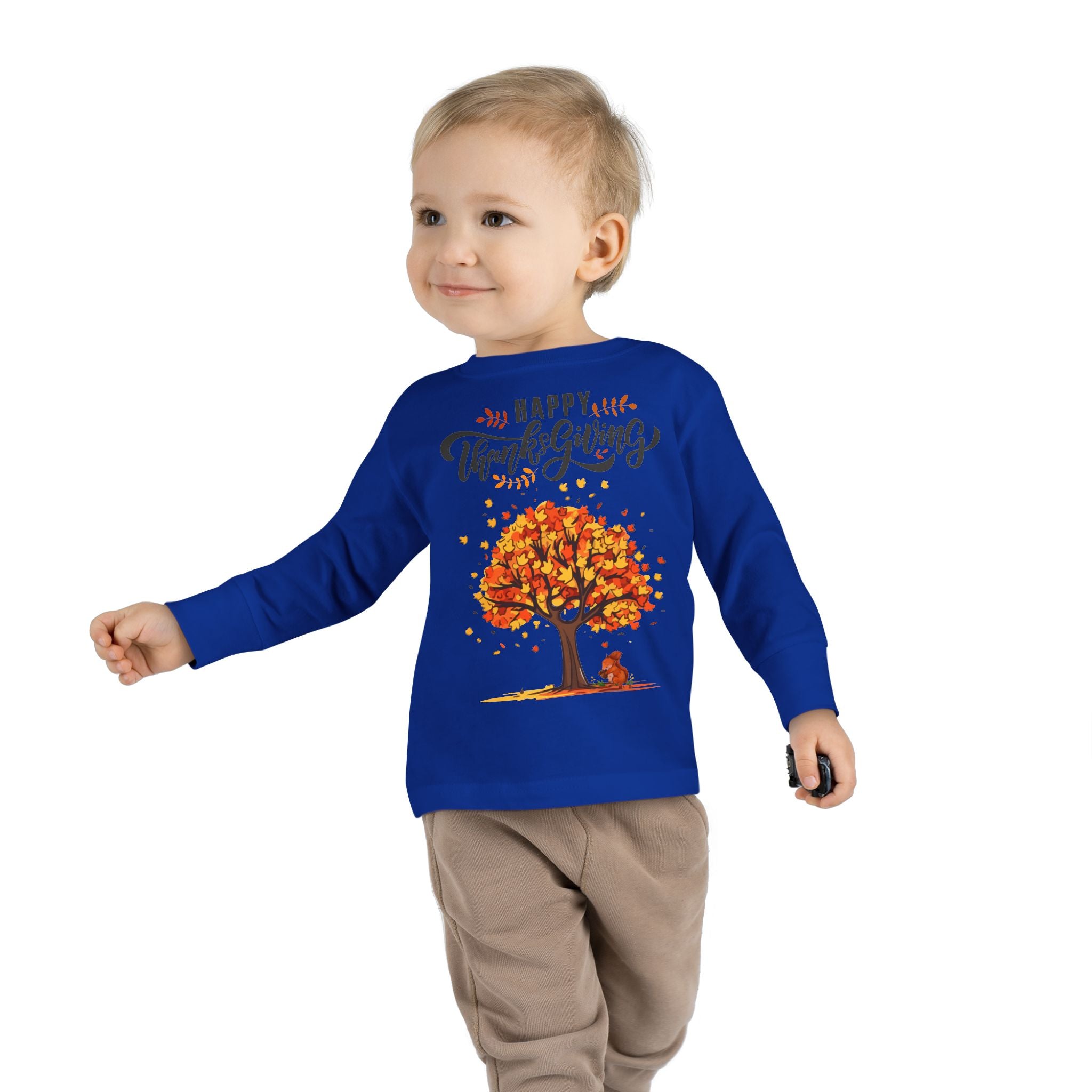 Thanksgiving Toddler Long Sleeve Tee, Cute Fall Outfit for Kids, Autumn Tree Design, Holiday Apparel, Family Gathering Wear