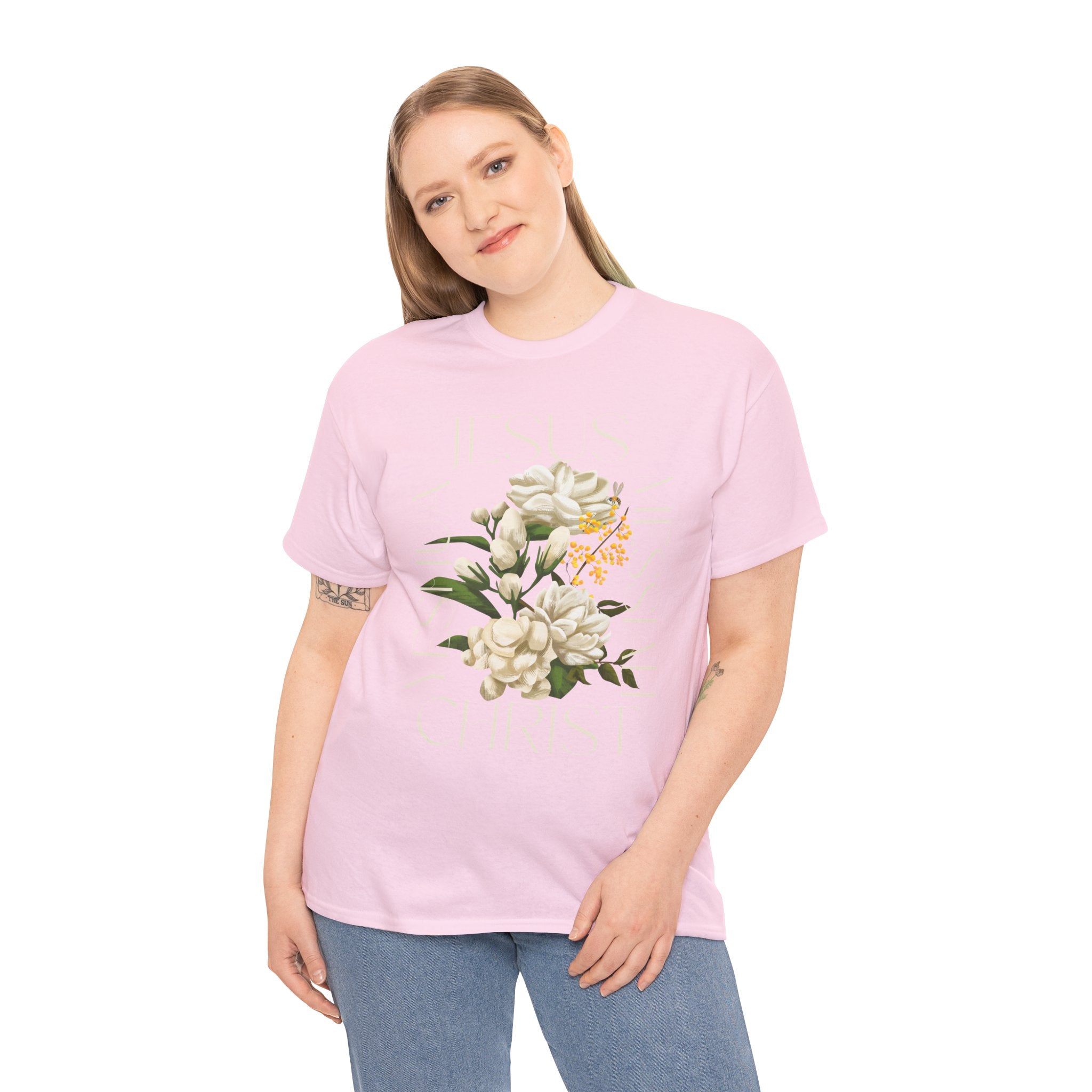 Floral Jesus Christ Tee, Spiritual T-Shirt, Inspirational Unisex Cotton Shirt, Gift for Believers, Christian Apparel