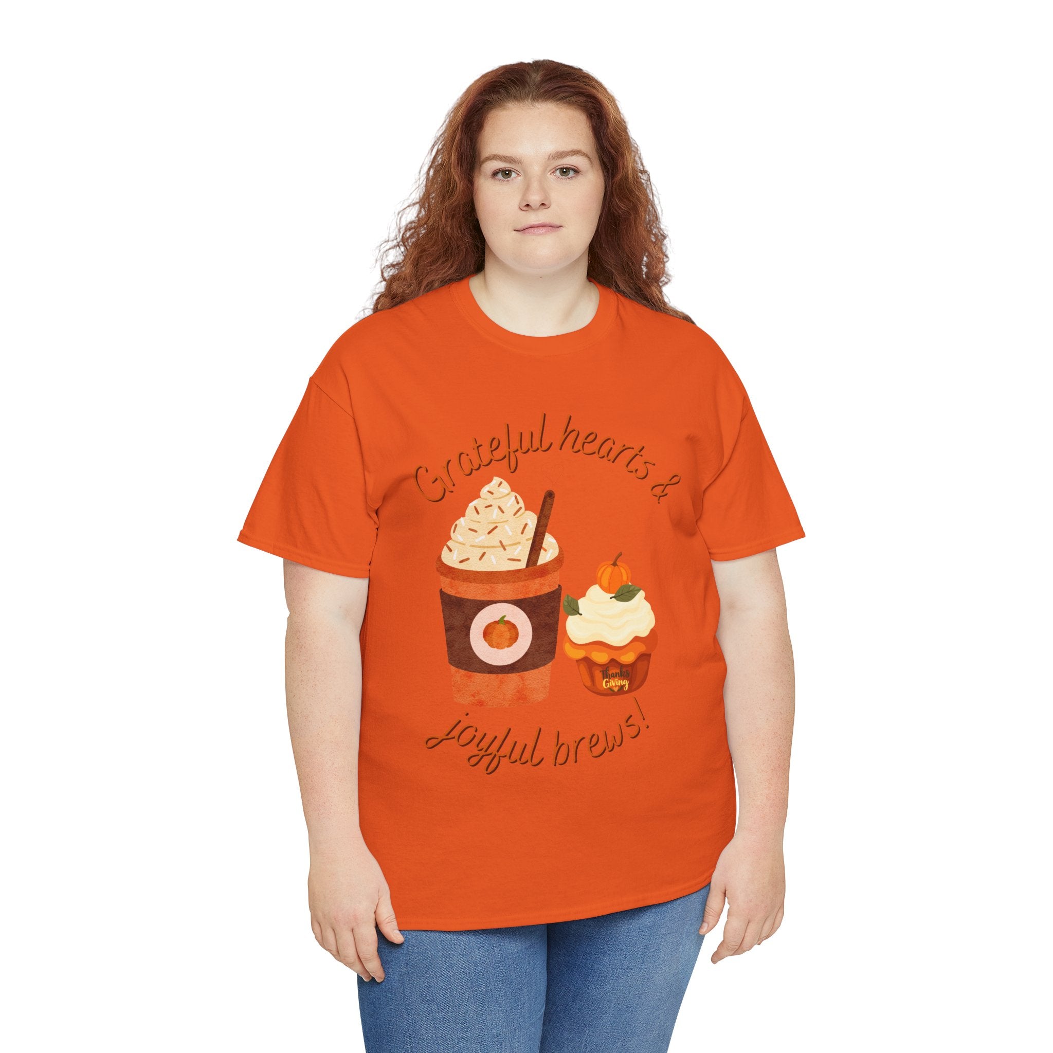 Happy Thanksgiving- Grateful Hearts & Joyful Brews Tee, Unisex Cotton Shirt, Coffee Lovers Gift, Casual Wear, Cute Tee for Celebrations, Fall Fashion