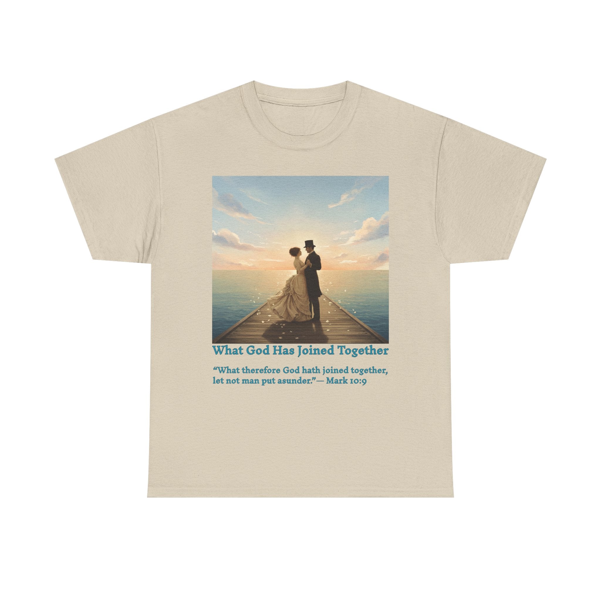 Romantic couple on a pier at sunset — inspired by Jack Vettriano-Wedding Quote T-Shirt, Unisex Heavy Cotton Tee, Casual Wear, Gift for Newlyweds, Bride & Groom Apparel, Anniversary Gift