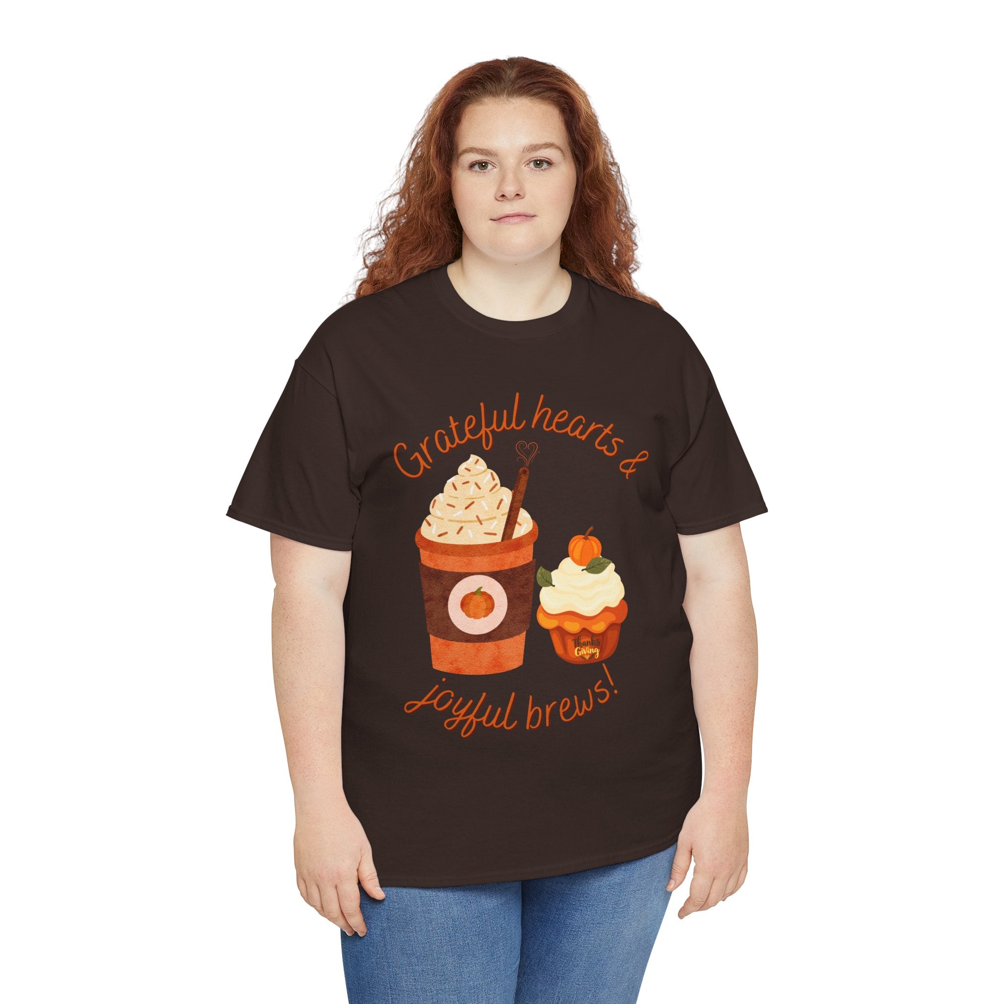 Happy Thanksgiving- Grateful Hearts & Joyful Brews Tee, Unisex Cotton Shirt, Coffee Lovers Gift, Casual Wear, Cute Tee for Celebrations, Fall Fashion
