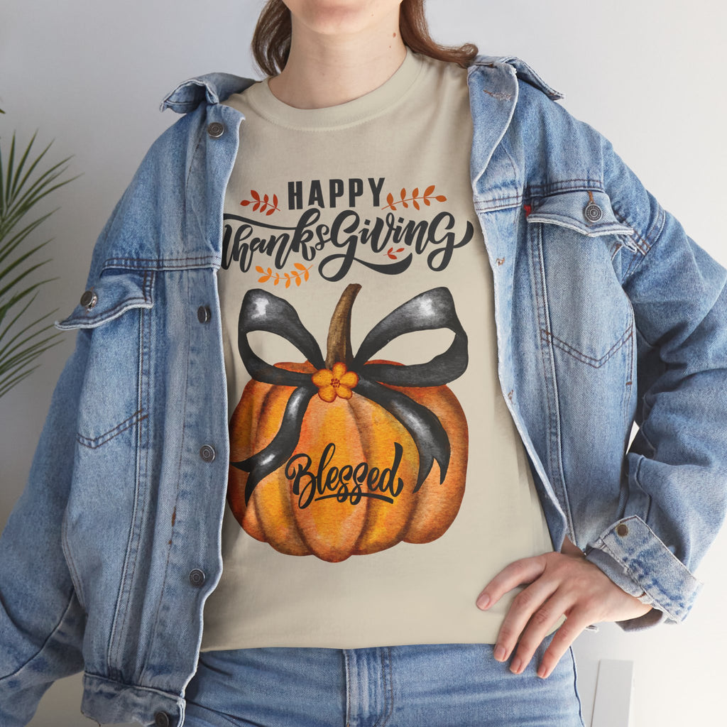 Thanksgiving Pumpkin Tee - Happy Thanksgiving, Blessed Shirt, Fall Apparel, Unisex Cotton Tee, Holiday Gift