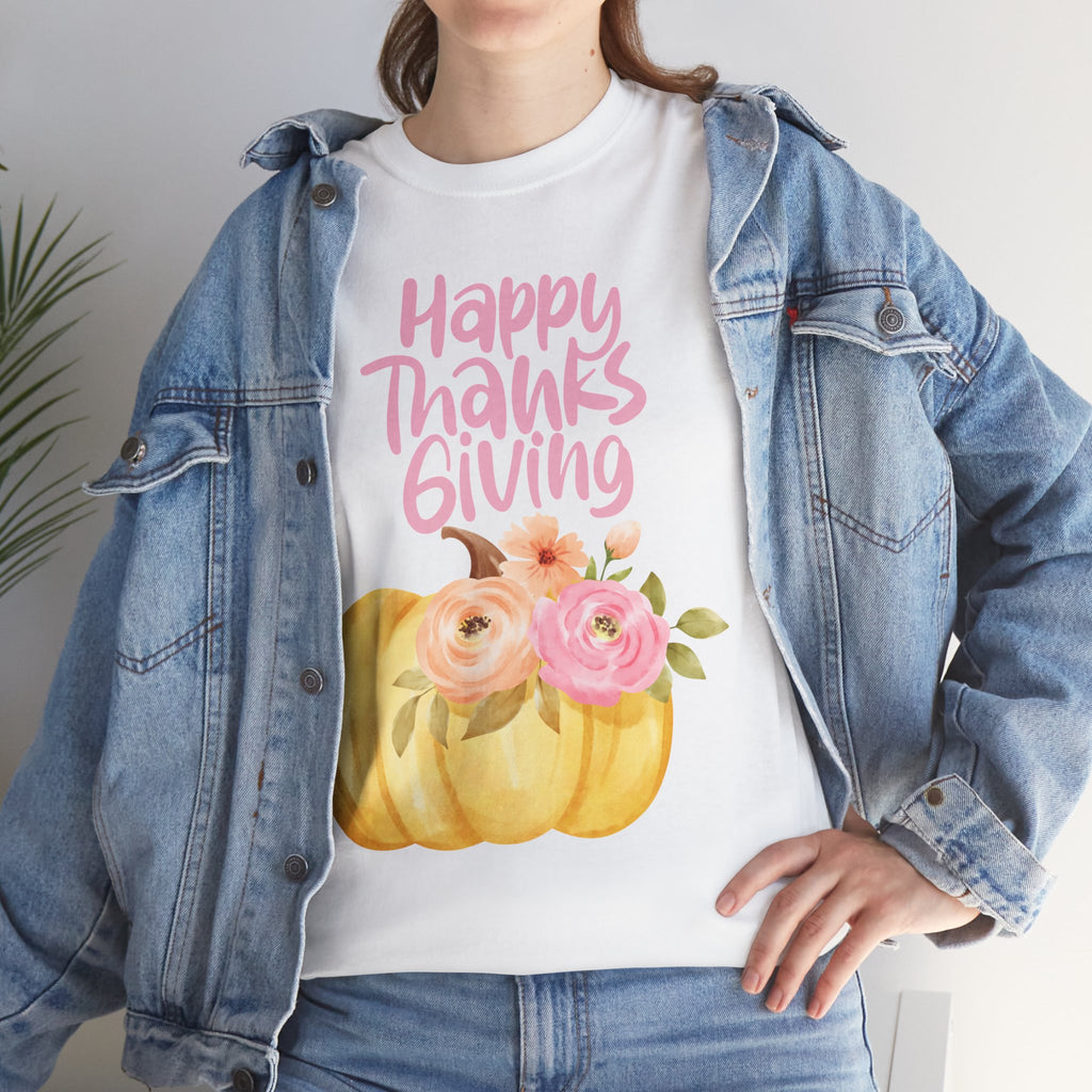 Thanksgiving Floral Tee, Holiday Shirt, Fall Fashion, Gifts for Her, Pumpkin T-Shirt, Autumn Apparel, Friendsgiving Outfit