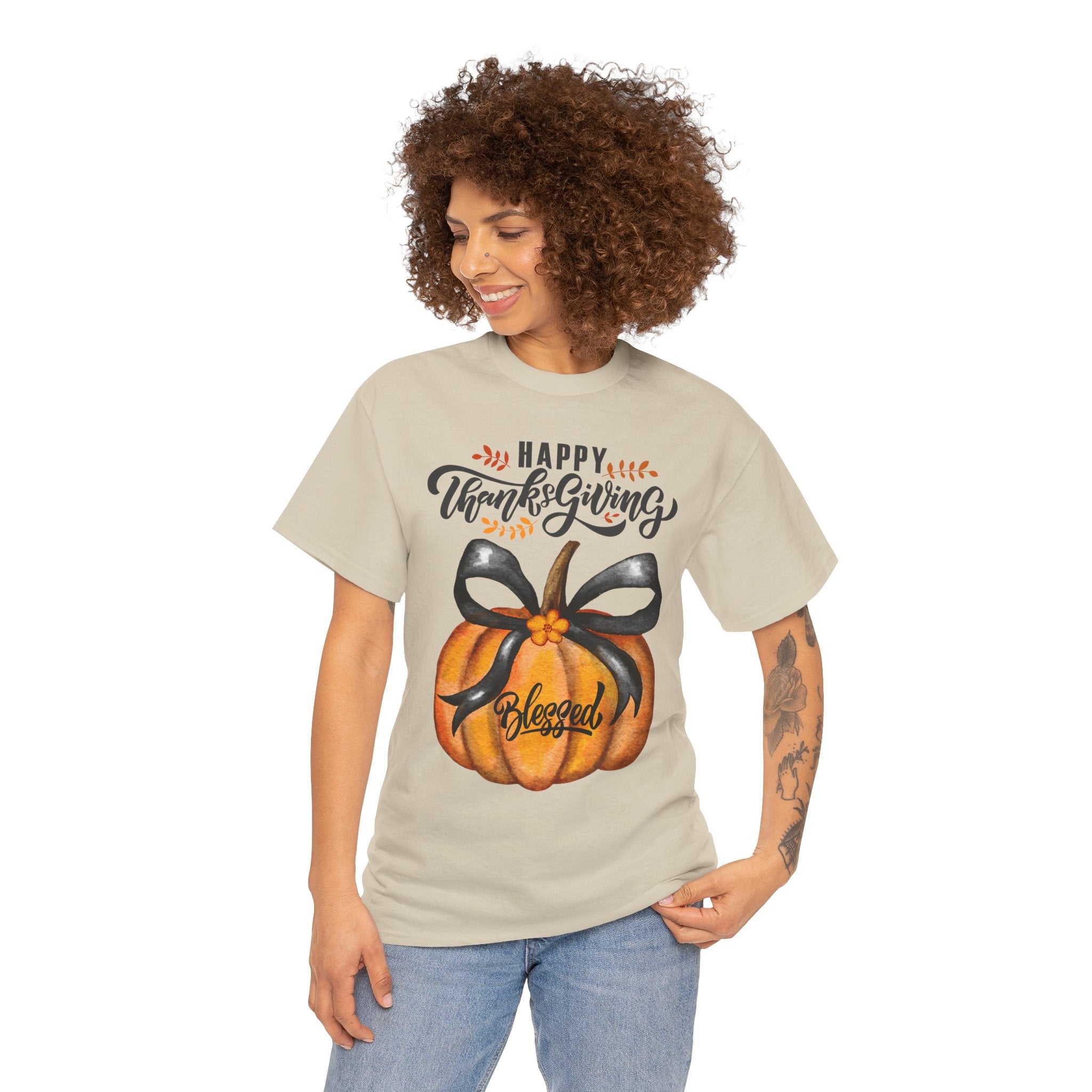 Thanksgiving Pumpkin Tee - Happy Thanksgiving, Blessed Shirt, Fall Apparel, Unisex Cotton Tee, Holiday Gift