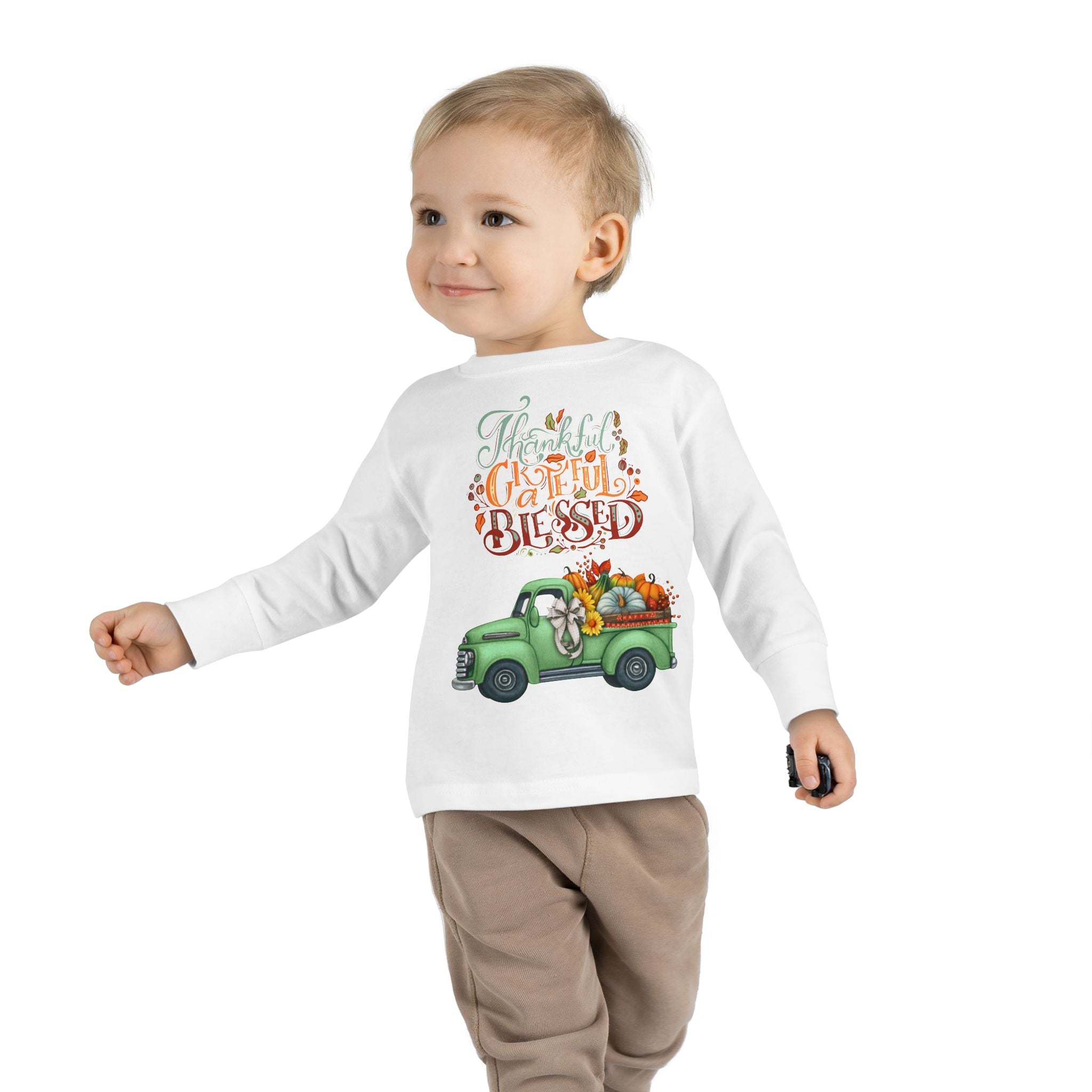 Toddler Long Sleeve Tee - "Grateful & Blessed" Fall Vibes T-Shirt, Kids Autumn Tee, Thanksgiving Outfit, Cute Toddler Gift, Seasonal Shirt