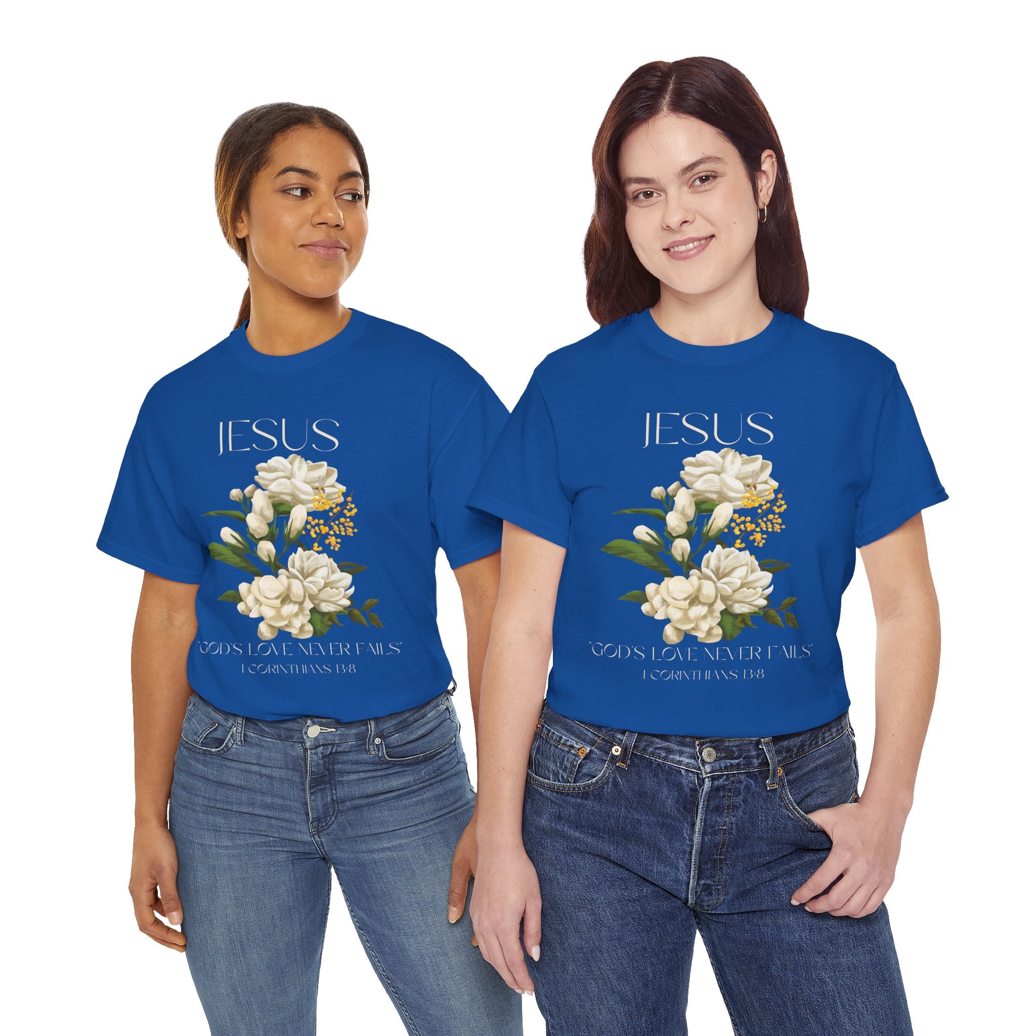 Floral Jesus-God's love never fails- Graphic Tee | Unisex Cotton T-Shirt for Faith & Inspiration, Ideal for Gifts, Casual Wear, Church Events, and Celebrations