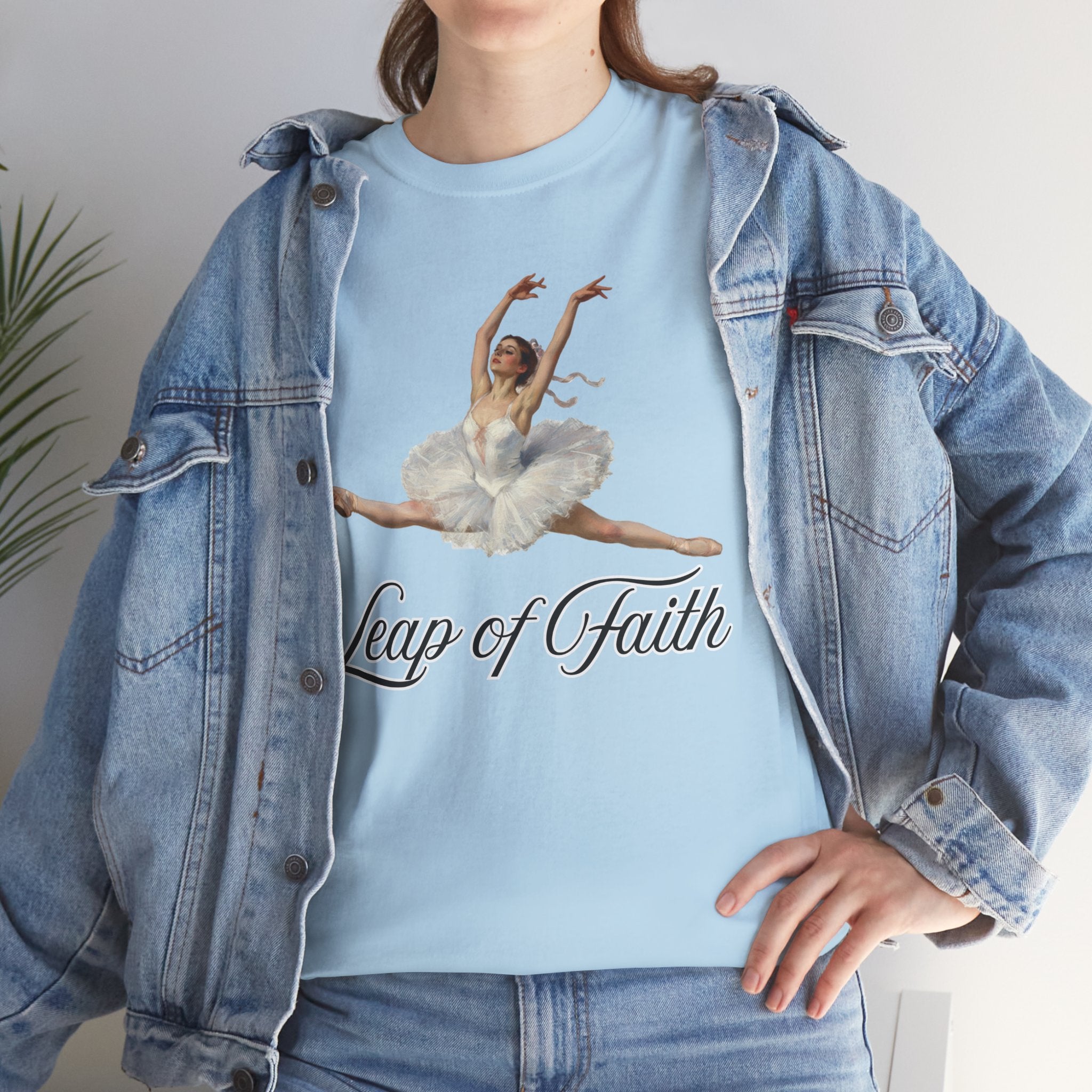Ballet Inspired Tee - Leap of Faith, Dance Gift, Unisex Cotton Shirt, Inspirational Apparel, Performance Wear, Gift for Dancers-Ballerina in a split leap, inspired by the impressionistic ballet studies of Edgar Degas.