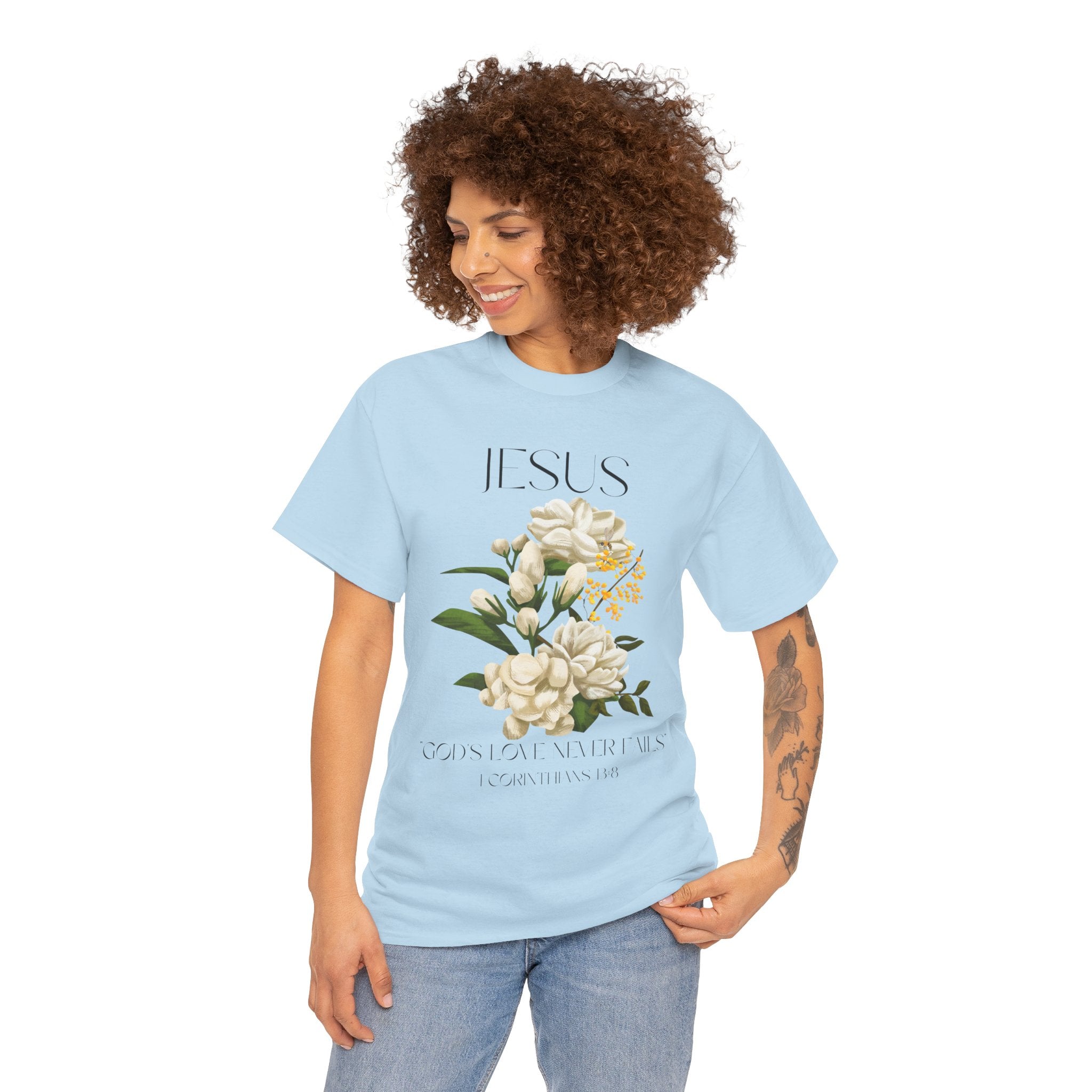 Jesus- God's love never fails-Unisex Heavy Cotton Tee