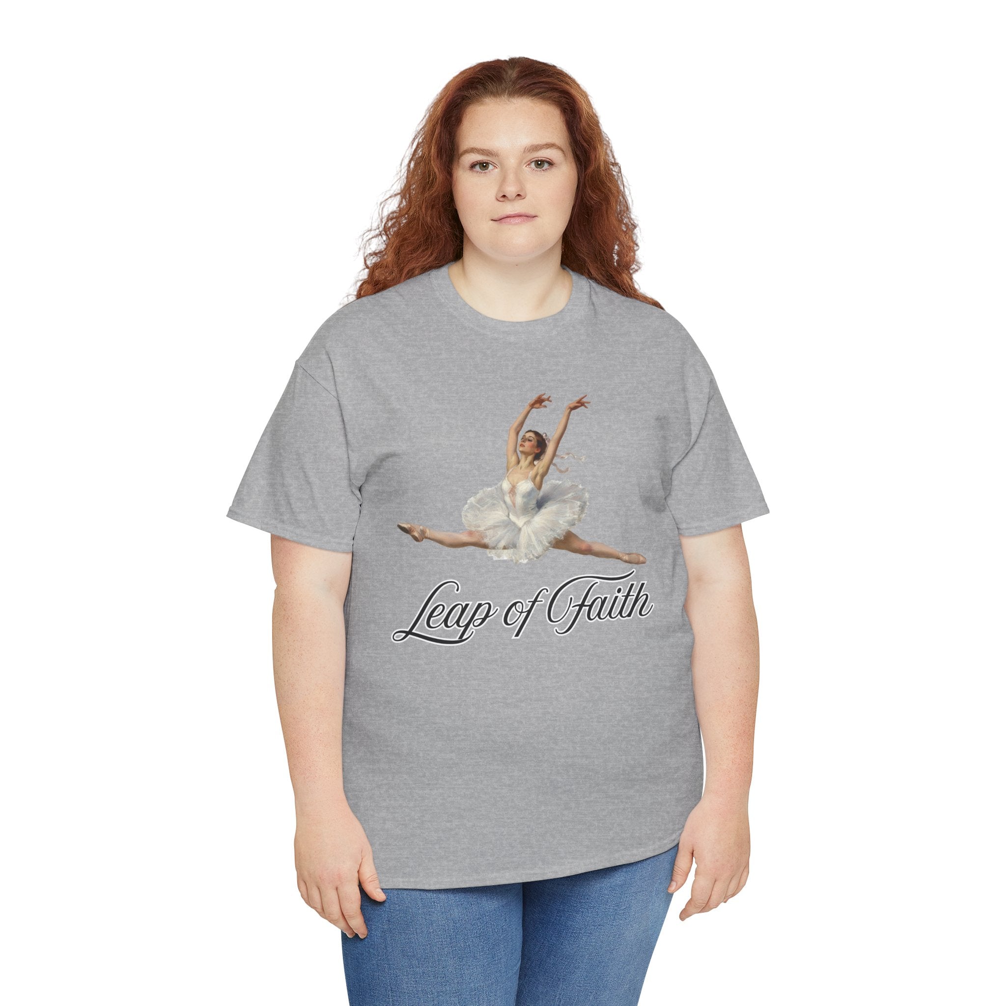 Ballet Inspired Tee - Leap of Faith, Dance Gift, Unisex Cotton Shirt, Inspirational Apparel, Performance Wear, Gift for Dancers-Ballerina in a split leap, inspired by the impressionistic ballet studies of Edgar Degas.