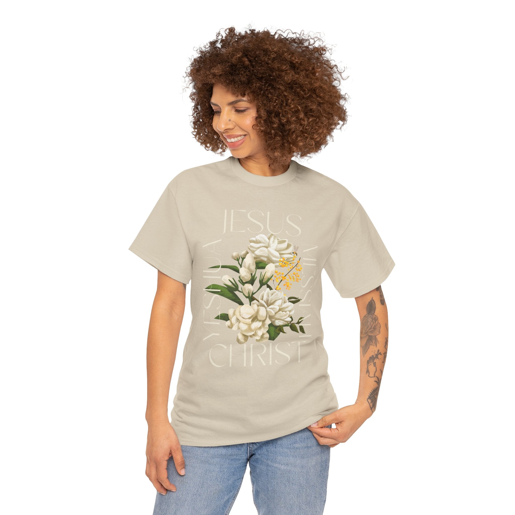 Floral Jesus Christ Tee, Spiritual T-Shirt, Inspirational Unisex Cotton Shirt, Gift for Believers, Christian Apparel