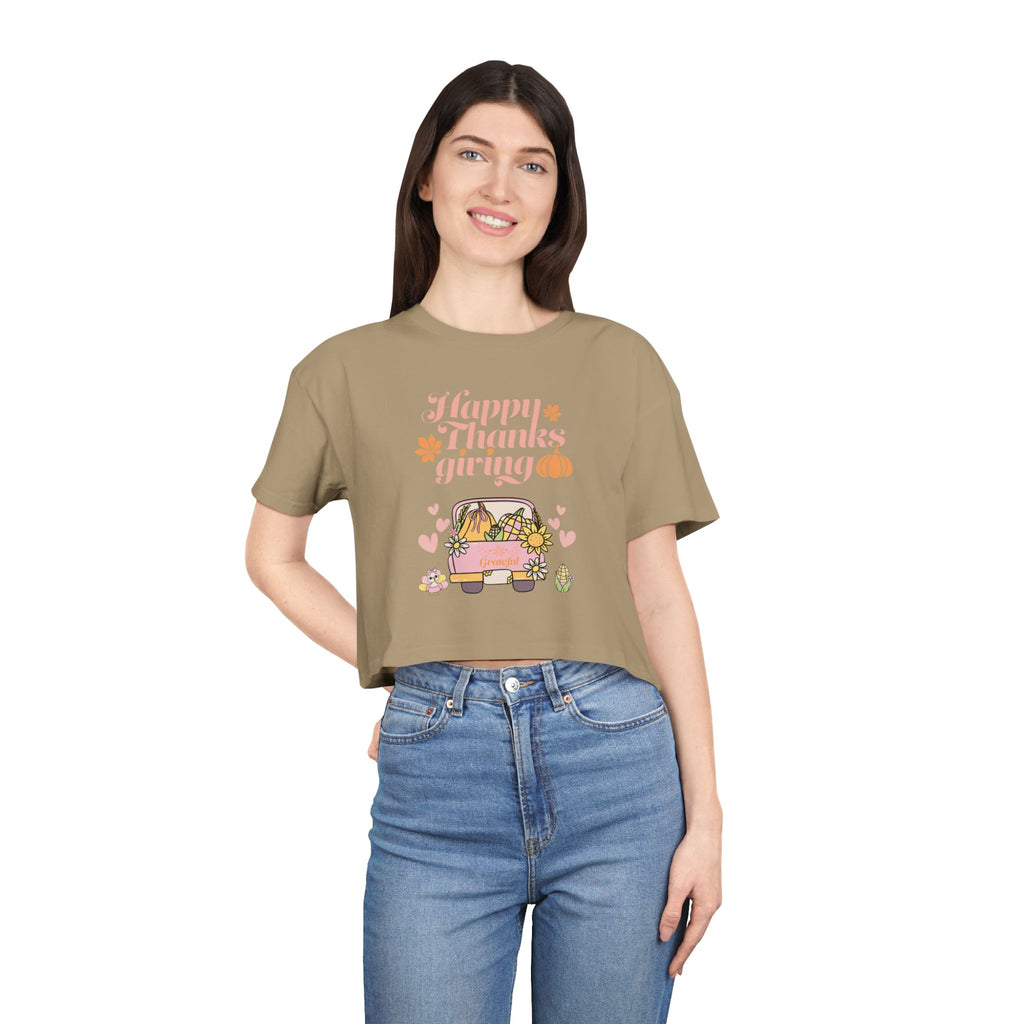 Thanksgiving Women's Crop Tee, Casual T-Shirt, Fall Fashion, Thanksgiving Gift, Cute Thanksgiving Apparel