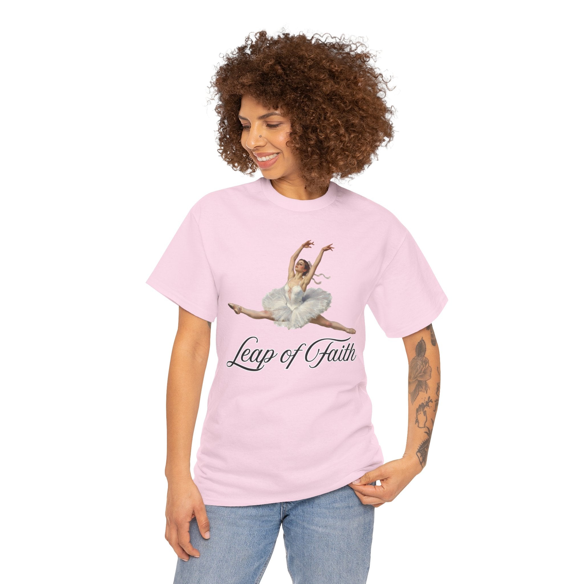 Ballet Inspired Tee - Leap of Faith, Dance Gift, Unisex Cotton Shirt, Inspirational Apparel, Performance Wear, Gift for Dancers-Ballerina in a split leap, inspired by the impressionistic ballet studies of Edgar Degas.
