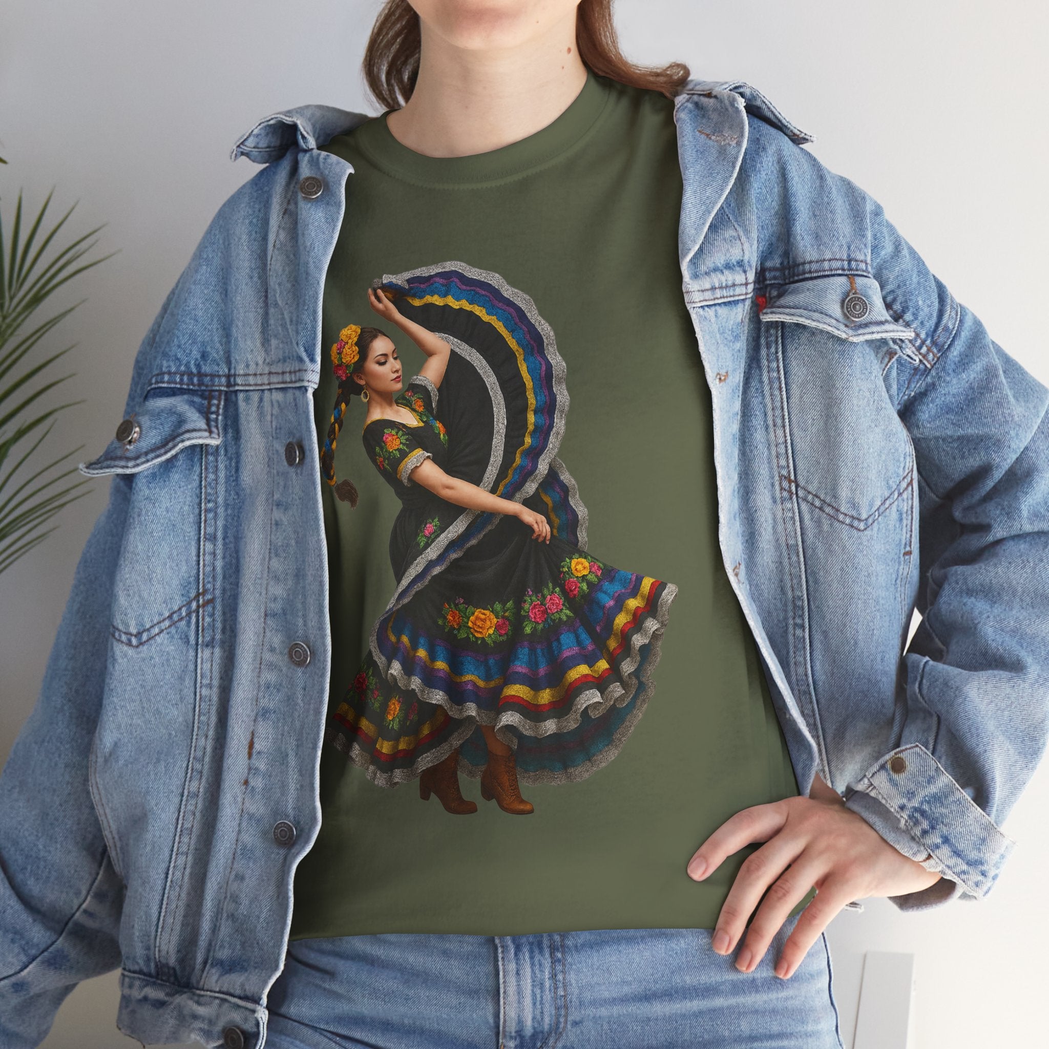 Folklórico Cultural Dance Graphic Tee, Unisex Heavy Cotton T-Shirt, Festival Apparel, Bohemian Style Shirt, Gift for Dancers, Ethnic Art Tee