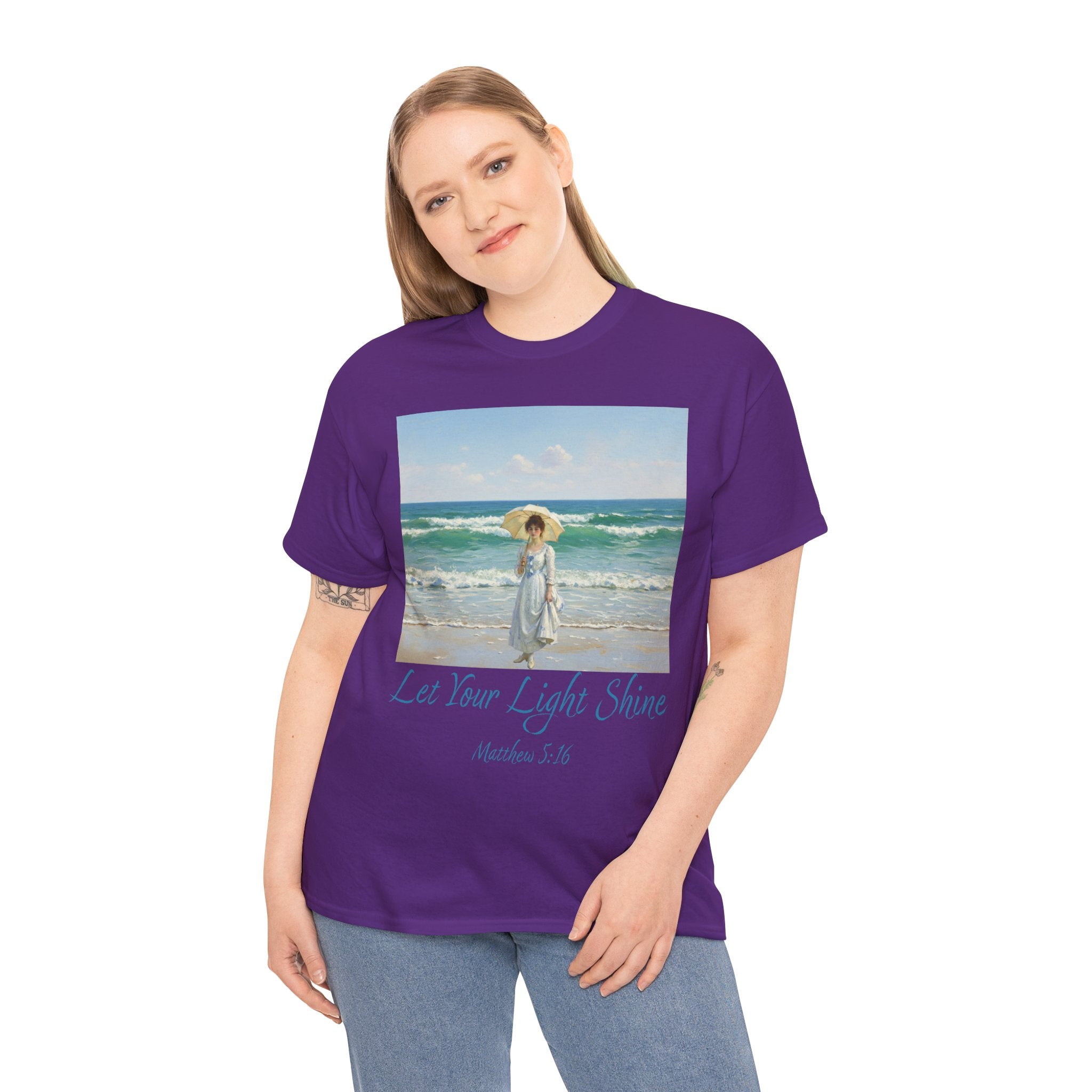Let Your Light Shine- A Figure with a Parasol-Monet Style- Unisex Cotton Tee, Beach Vibes Shirt, Inspirational Summer Tee, Casual Gift for Her, Perfect for Days at the Shore