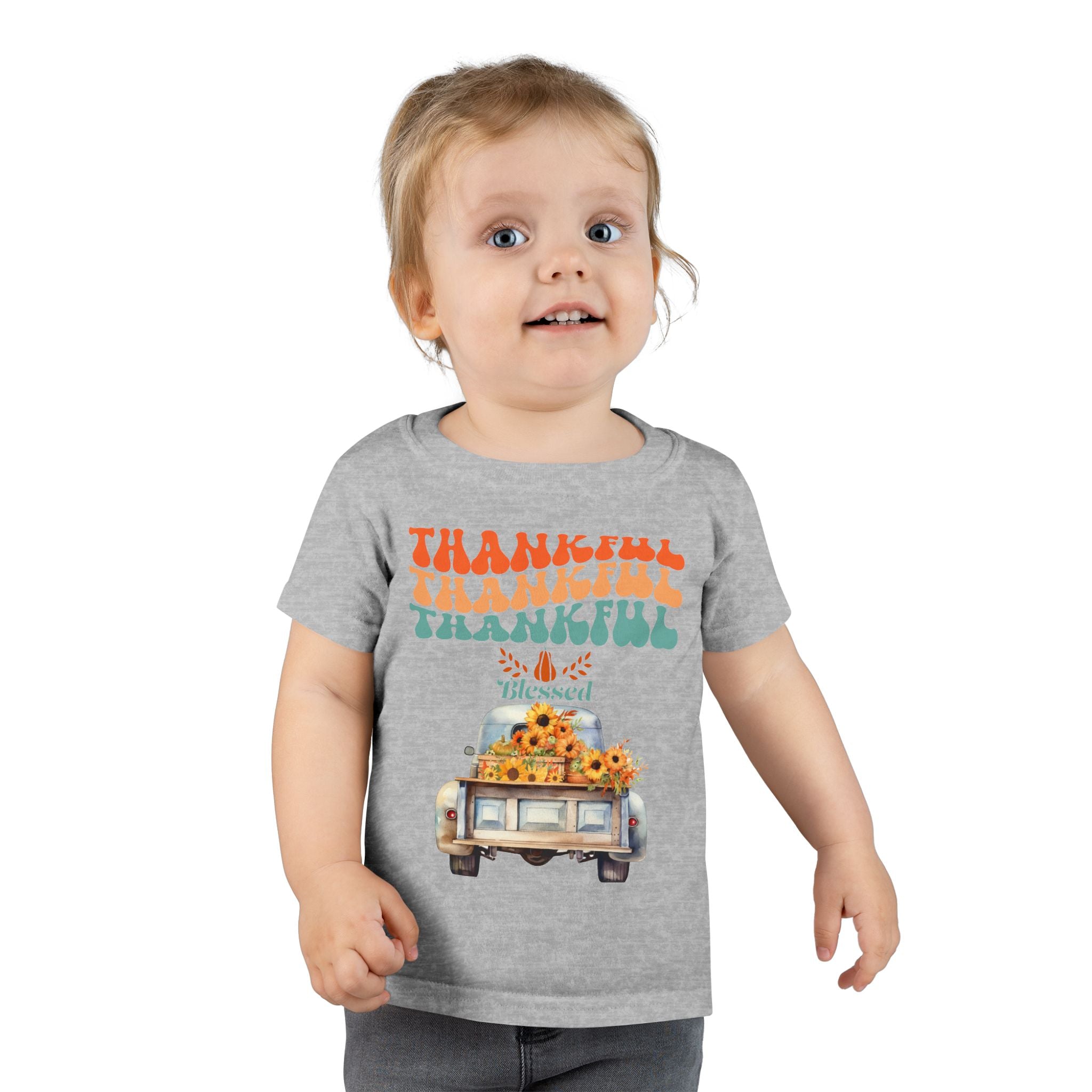 Toddler T-Shirt - Thankful Vintage Car Design, Cute Autumn Apparel, Fall Celebration Shirt, Kids Gratitude Tee, Gifts for Thanksgiving