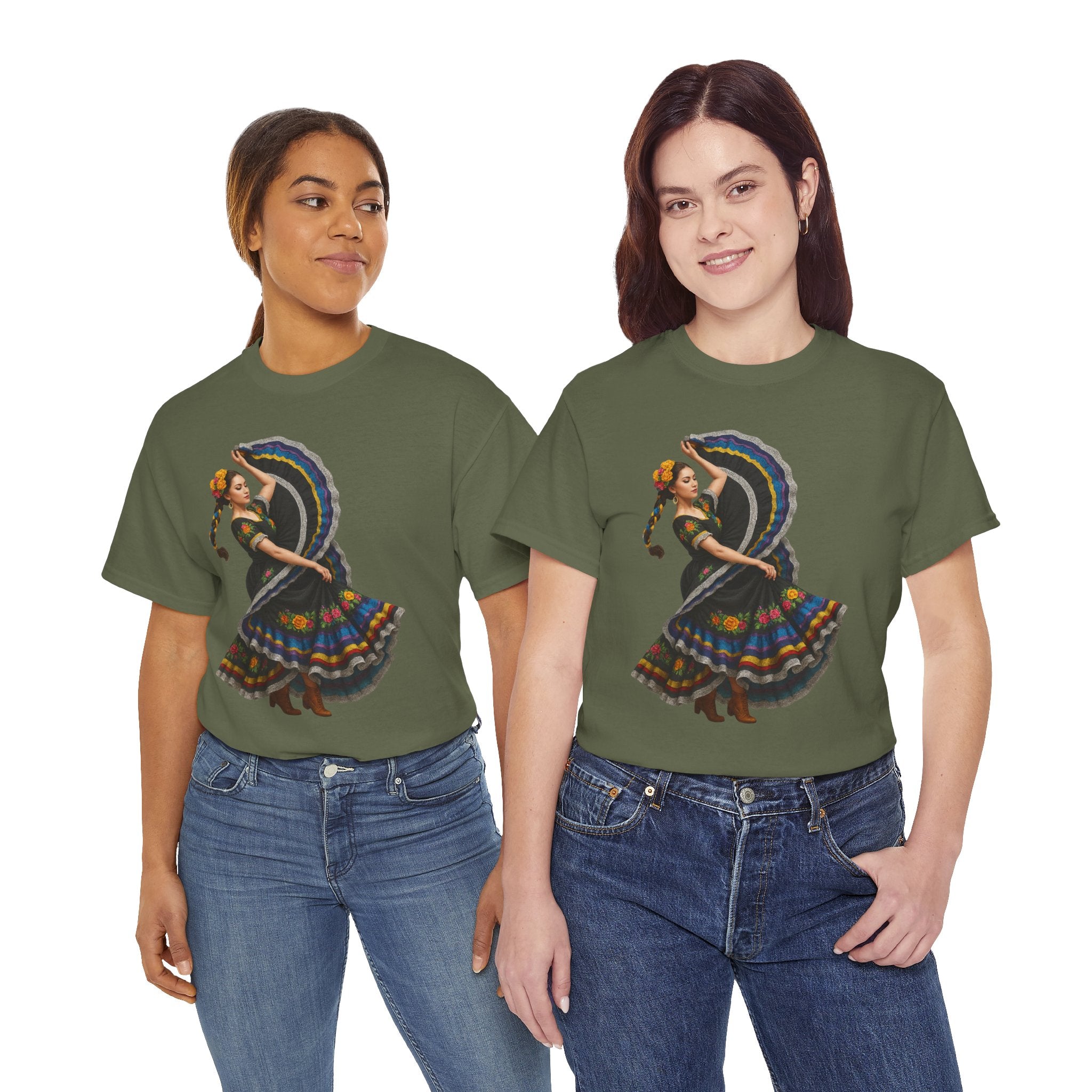 Folklórico Cultural Dance Graphic Tee, Unisex Heavy Cotton T-Shirt, Festival Apparel, Bohemian Style Shirt, Gift for Dancers, Ethnic Art Tee