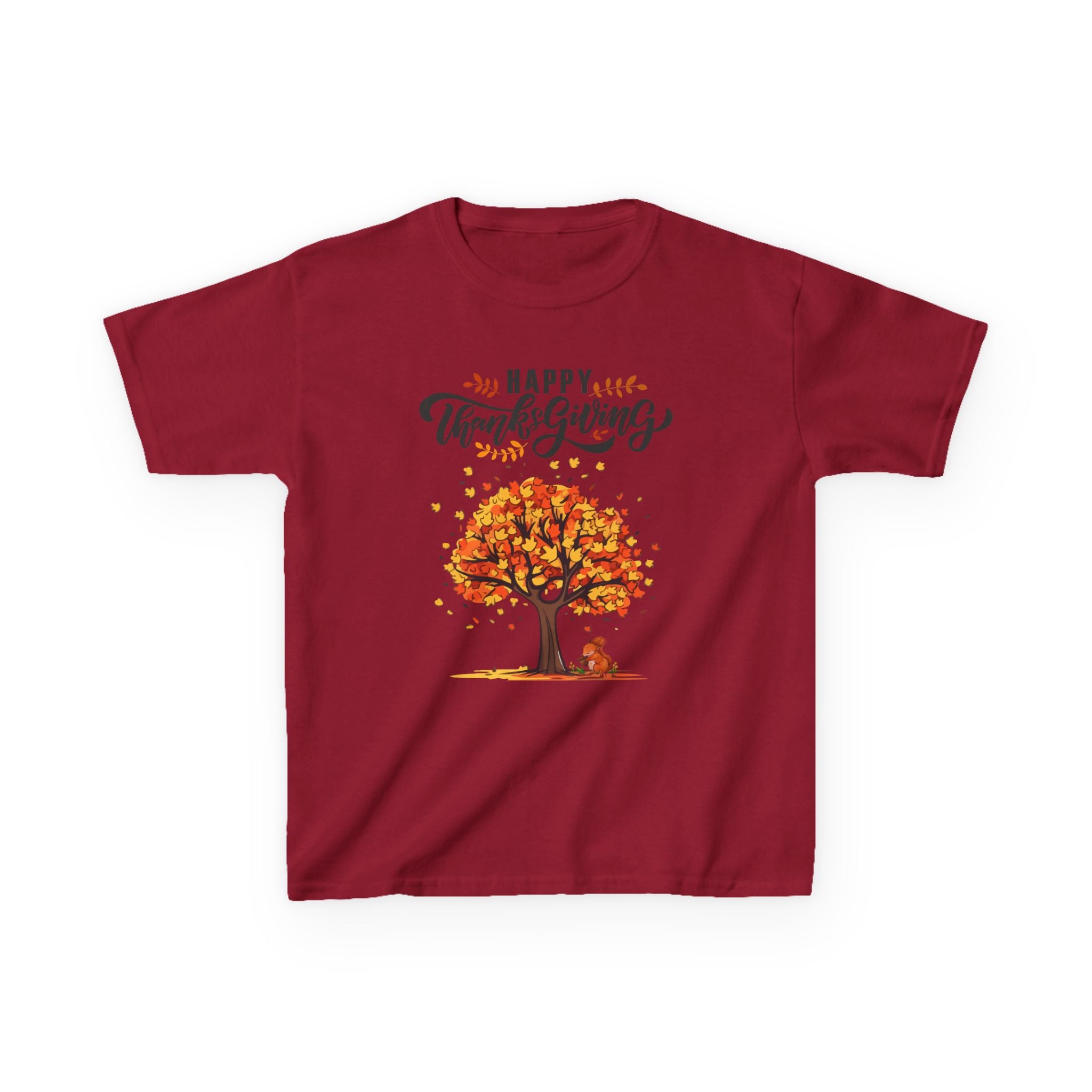Happy Thanksgiving Kids Tee, Fall T-Shirt, Autumn Apparel, Festive Gift, Holiday Outfit, Tree and Leaves Design
