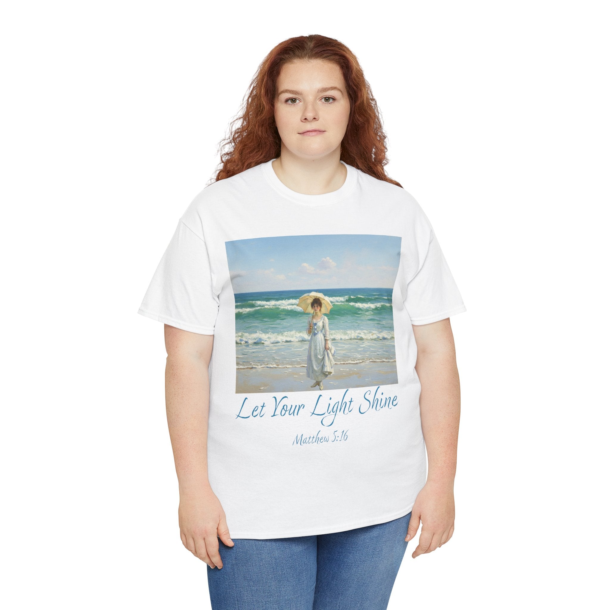 Let Your Light Shine- A Figure with a Parasol-Monet Style- Unisex Cotton Tee, Beach Vibes Shirt, Inspirational Summer Tee, Casual Gift for Her, Perfect for Days at the Shore