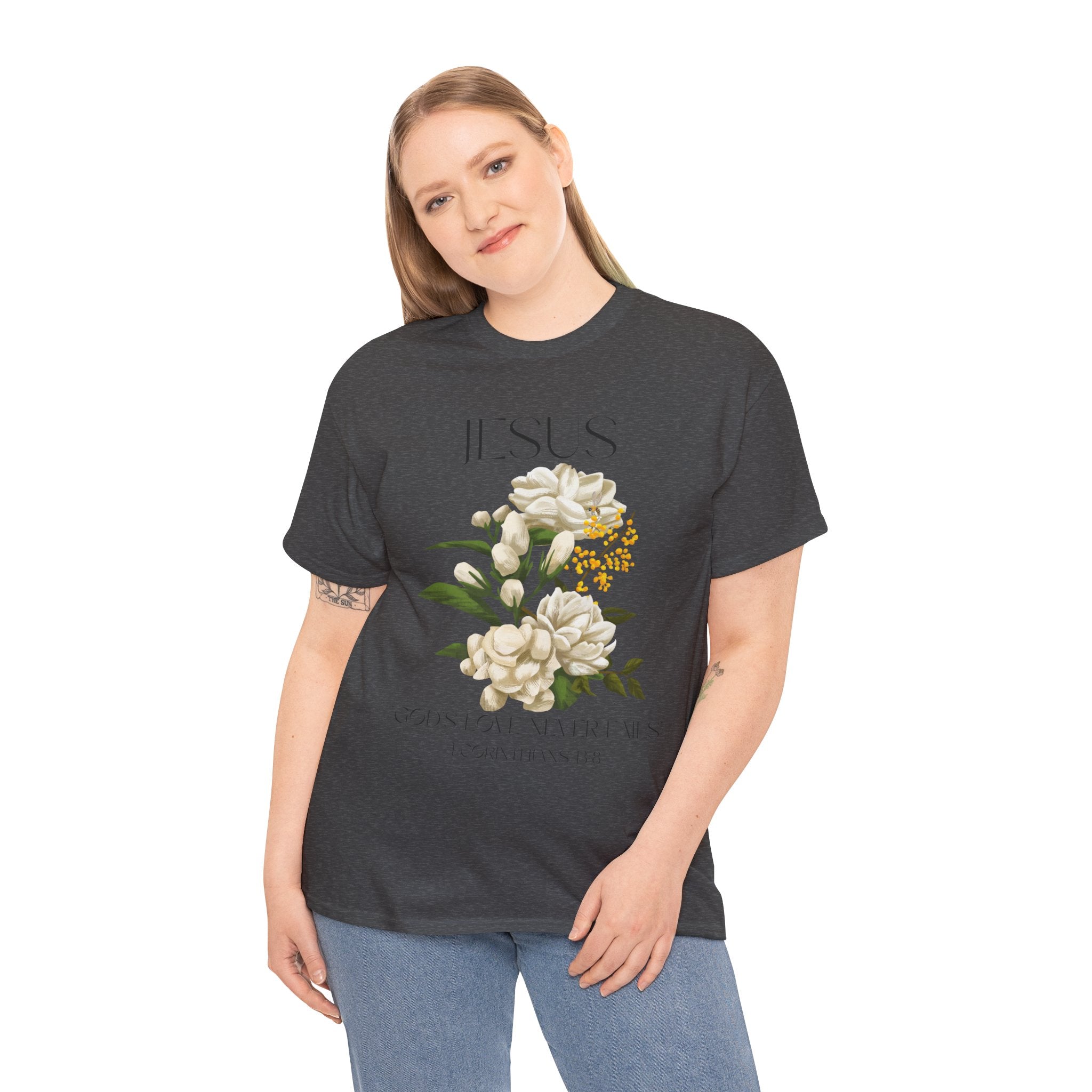Jesus- God's love never fails-Unisex Heavy Cotton Tee