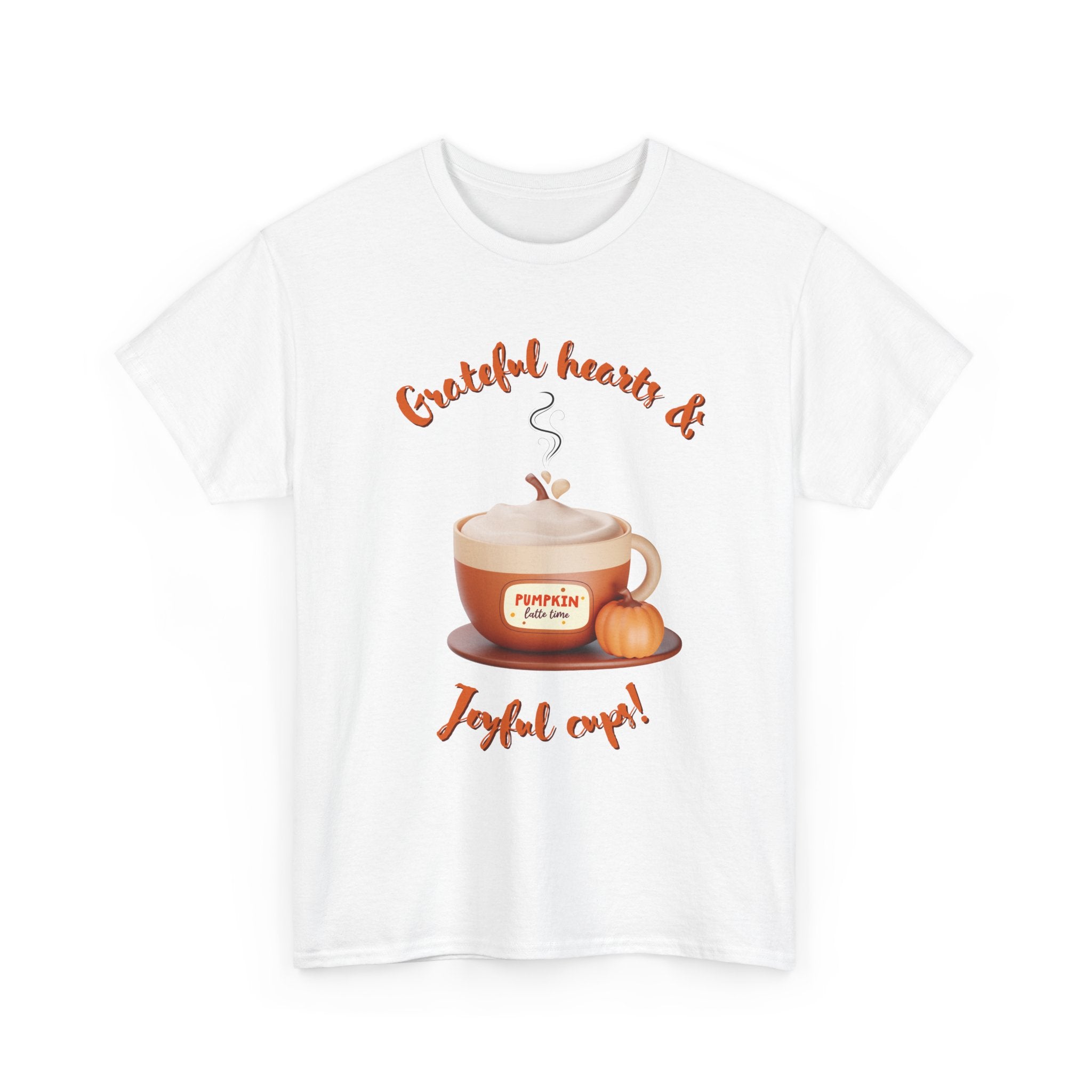 Happy Thanksgiving- Grateful Hearts & Joyful Cups Unisex Tee, Cozy Fall T-Shirt, Thanksgiving Gift, Coffee Lover Apparel, Autumn Fashion