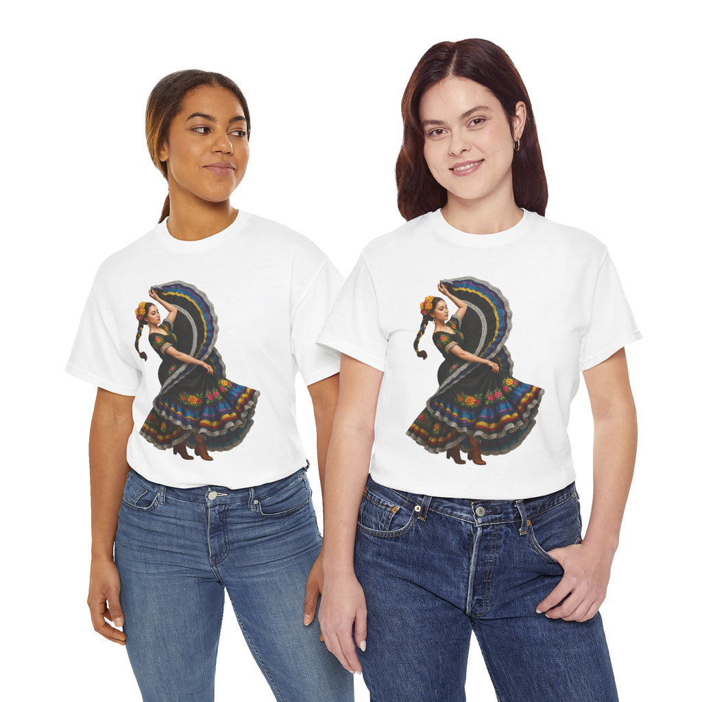 Folklórico Cultural Dance Graphic Tee, Unisex Heavy Cotton T-Shirt, Festival Apparel, Bohemian Style Shirt, Gift for Dancers, Ethnic Art Tee