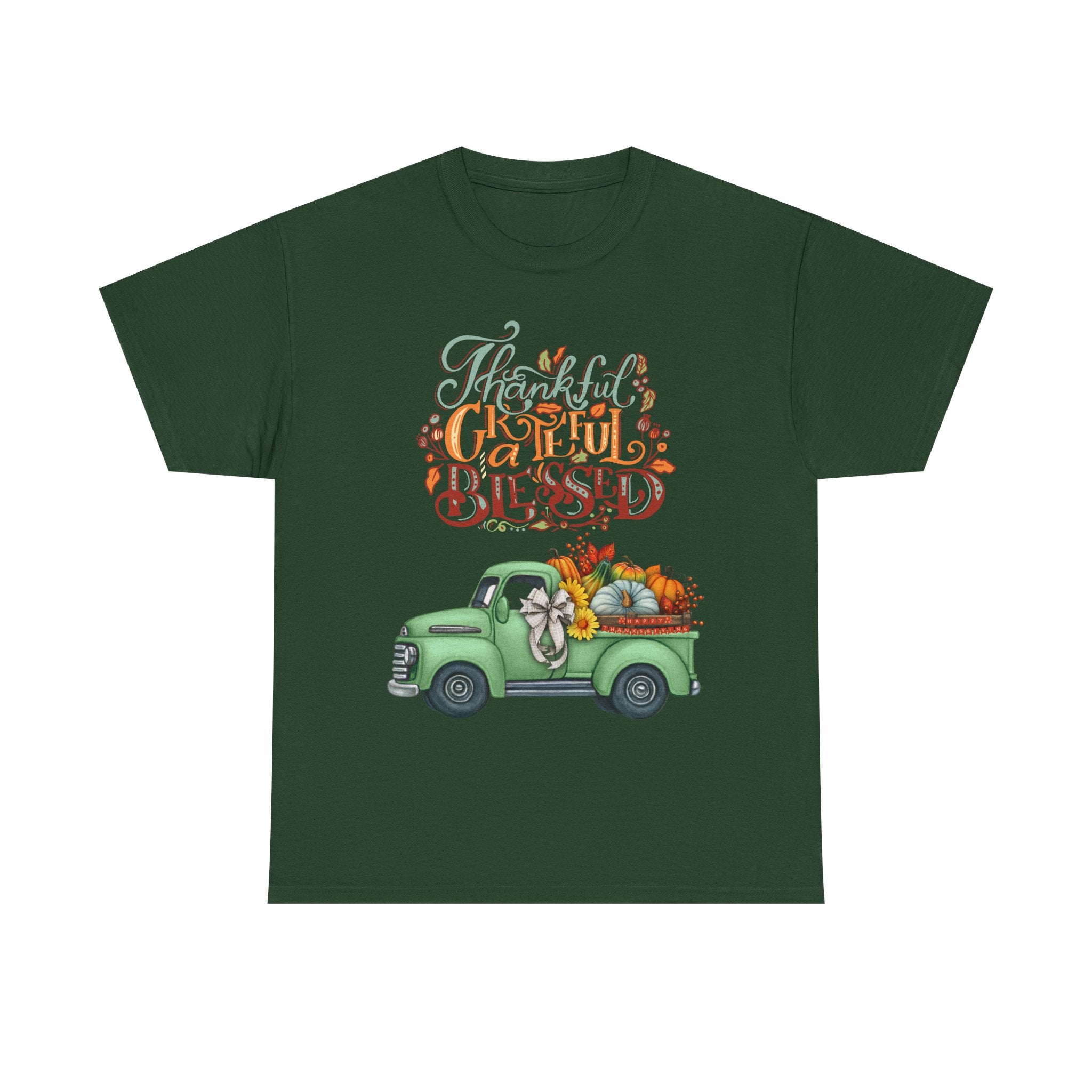 Thankful Grateful Blessed Tee, Unisex Heavy Cotton T-Shirt, Fall Apparel, Thanksgiving Shirt, Casual Wear, Gift for Friends