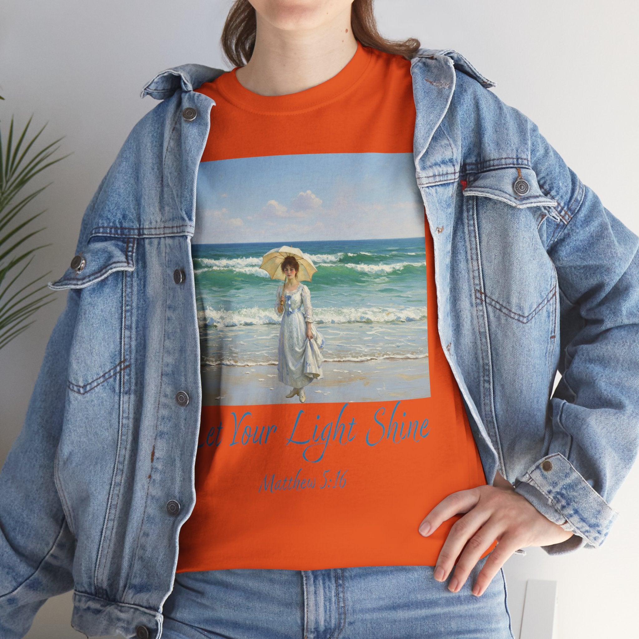 Let Your Light Shine- A Figure with a Parasol-Monet Style- Unisex Cotton Tee, Beach Vibes Shirt, Inspirational Summer Tee, Casual Gift for Her, Perfect for Days at the Shore