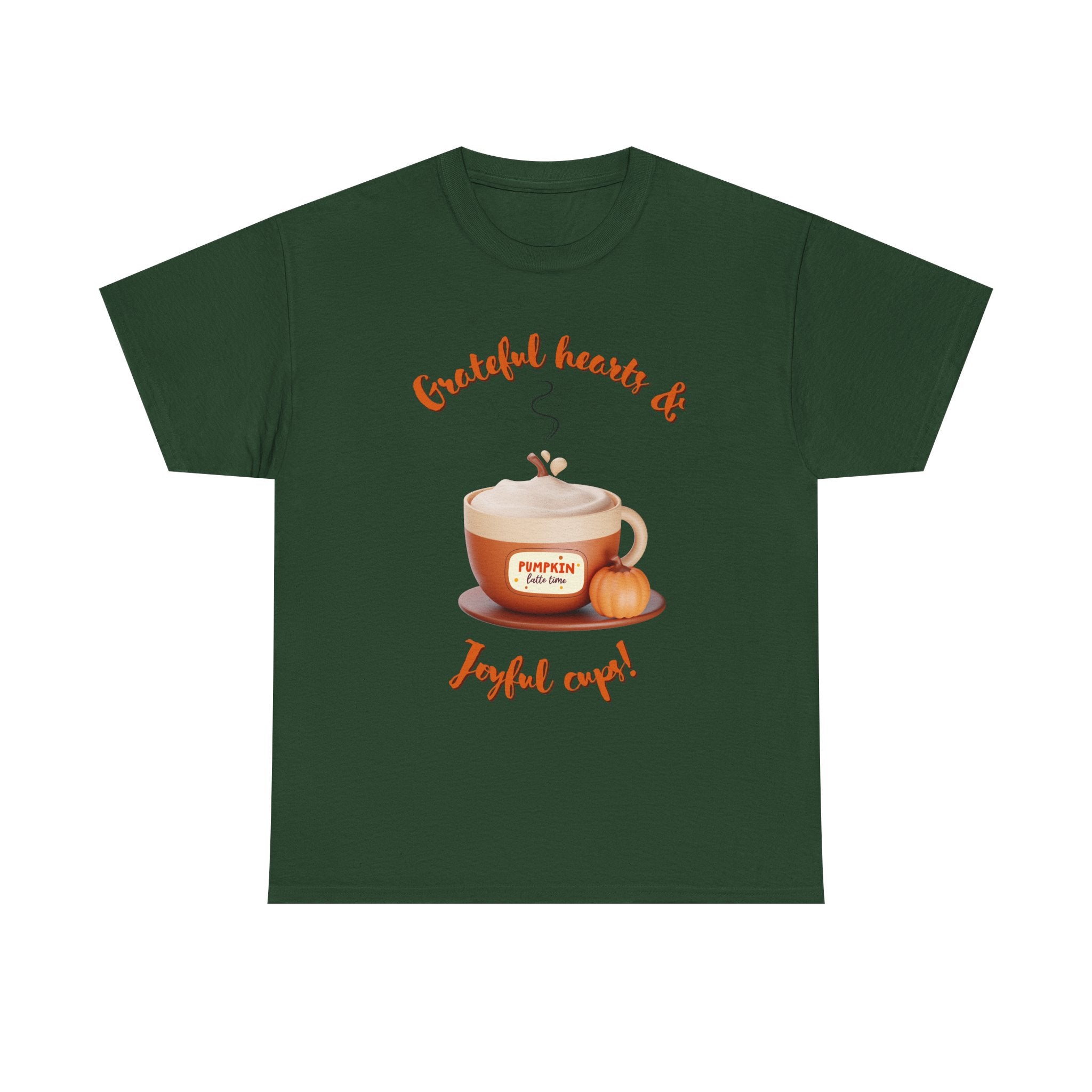 Happy Thanksgiving- Grateful Hearts & Joyful Cups Unisex Tee, Cozy Fall T-Shirt, Thanksgiving Gift, Coffee Lover Apparel, Autumn Fashion