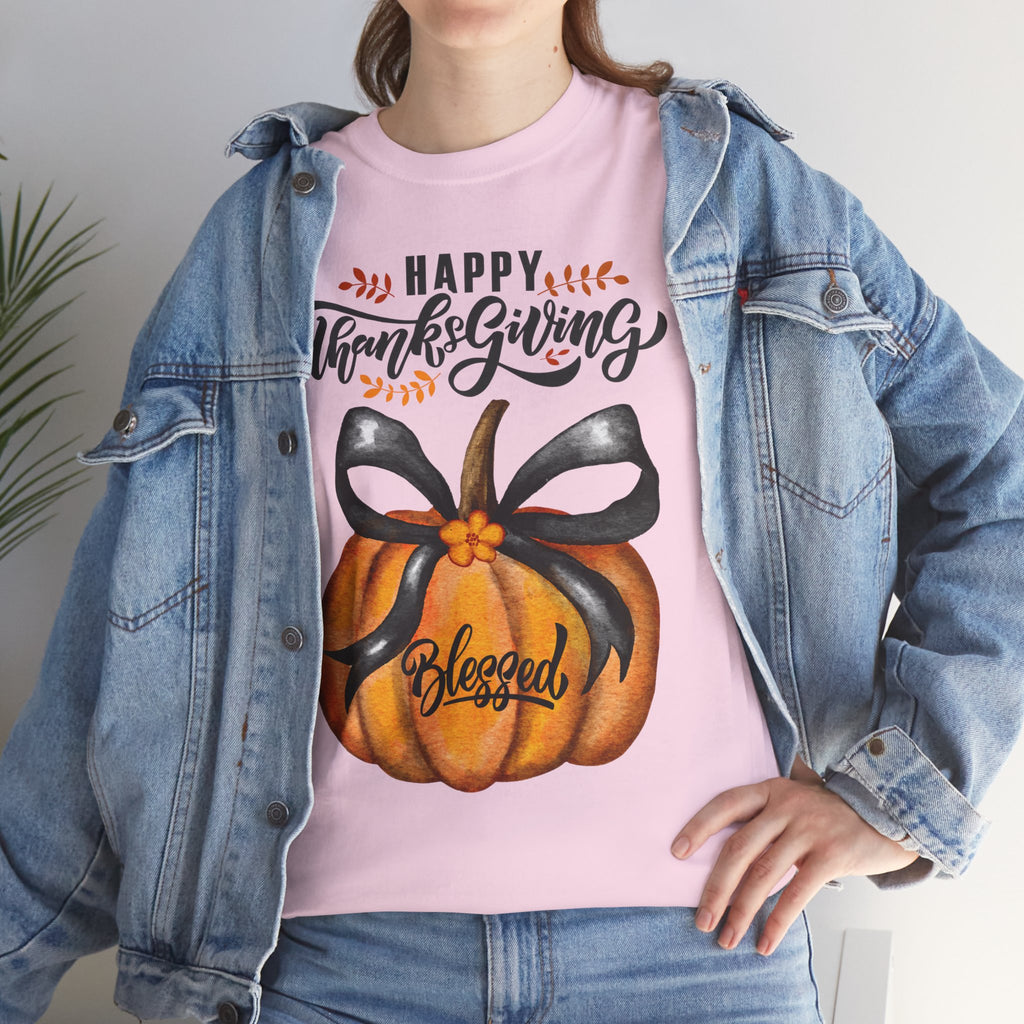 Thanksgiving Pumpkin Tee - Happy Thanksgiving, Blessed Shirt, Fall Apparel, Unisex Cotton Tee, Holiday Gift