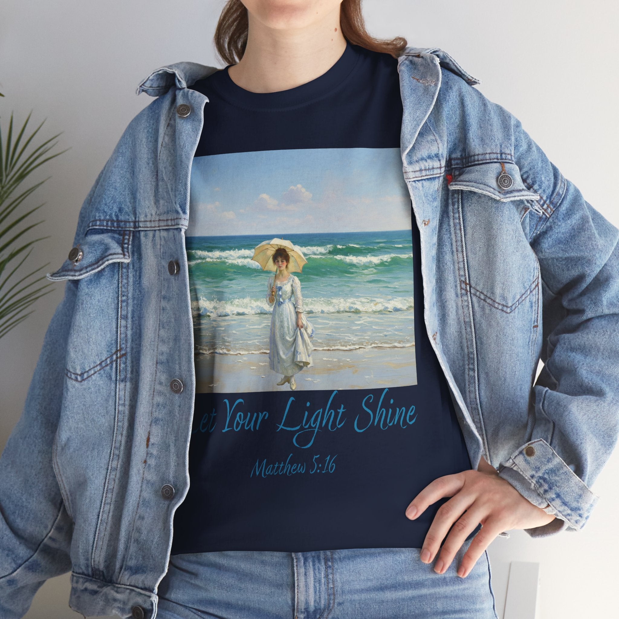 Let Your Light Shine- A Figure with a Parasol-Monet Style- Unisex Cotton Tee, Beach Vibes Shirt, Inspirational Summer Tee, Casual Gift for Her, Perfect for Days at the Shore