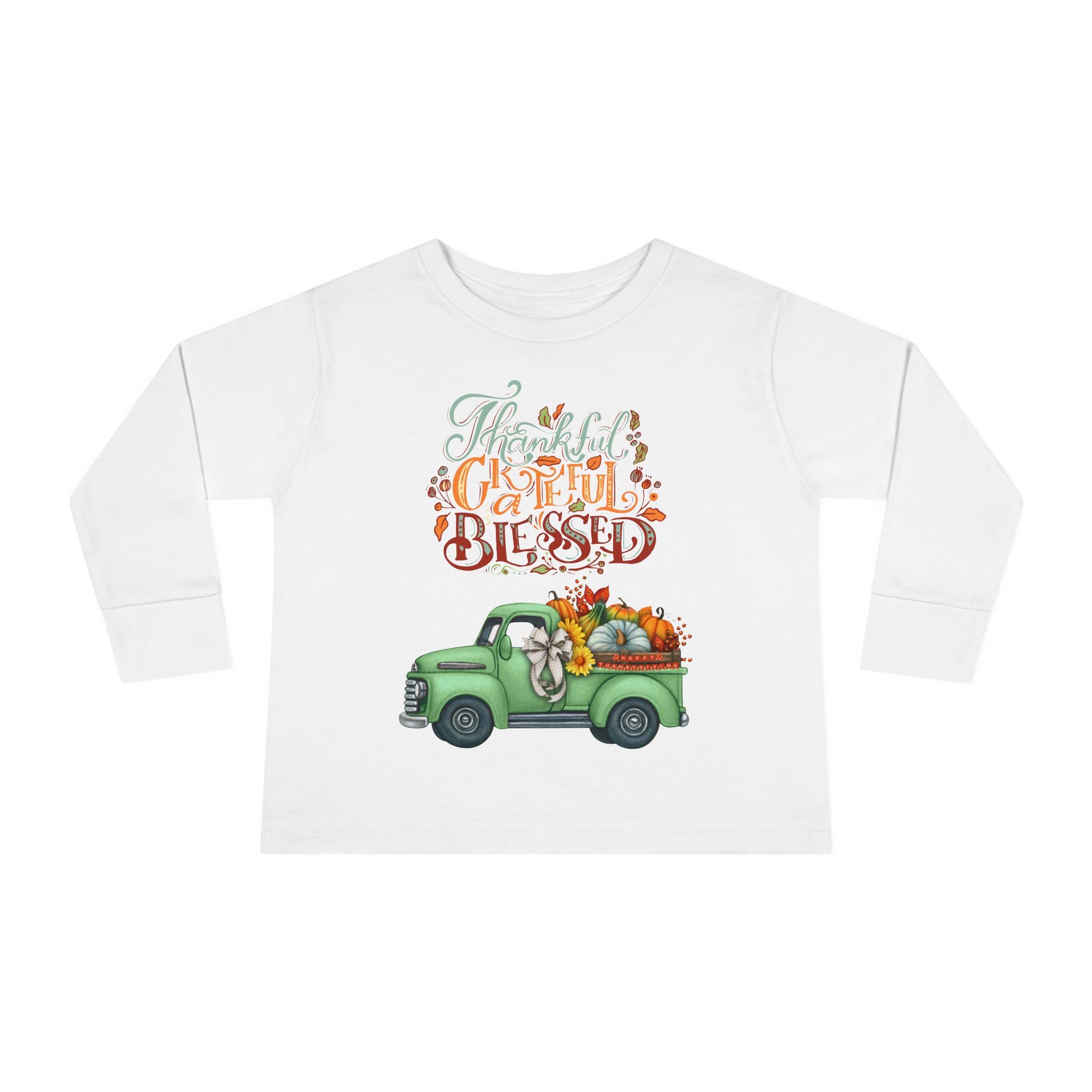 Toddler Long Sleeve Tee - "Grateful & Blessed" Fall Vibes T-Shirt, Kids Autumn Tee, Thanksgiving Outfit, Cute Toddler Gift, Seasonal Shirt