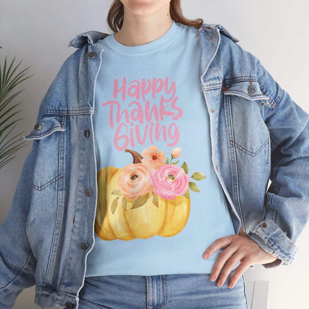Thanksgiving Floral Tee, Holiday Shirt, Fall Fashion, Gifts for Her, Pumpkin T-Shirt, Autumn Apparel, Friendsgiving Outfit