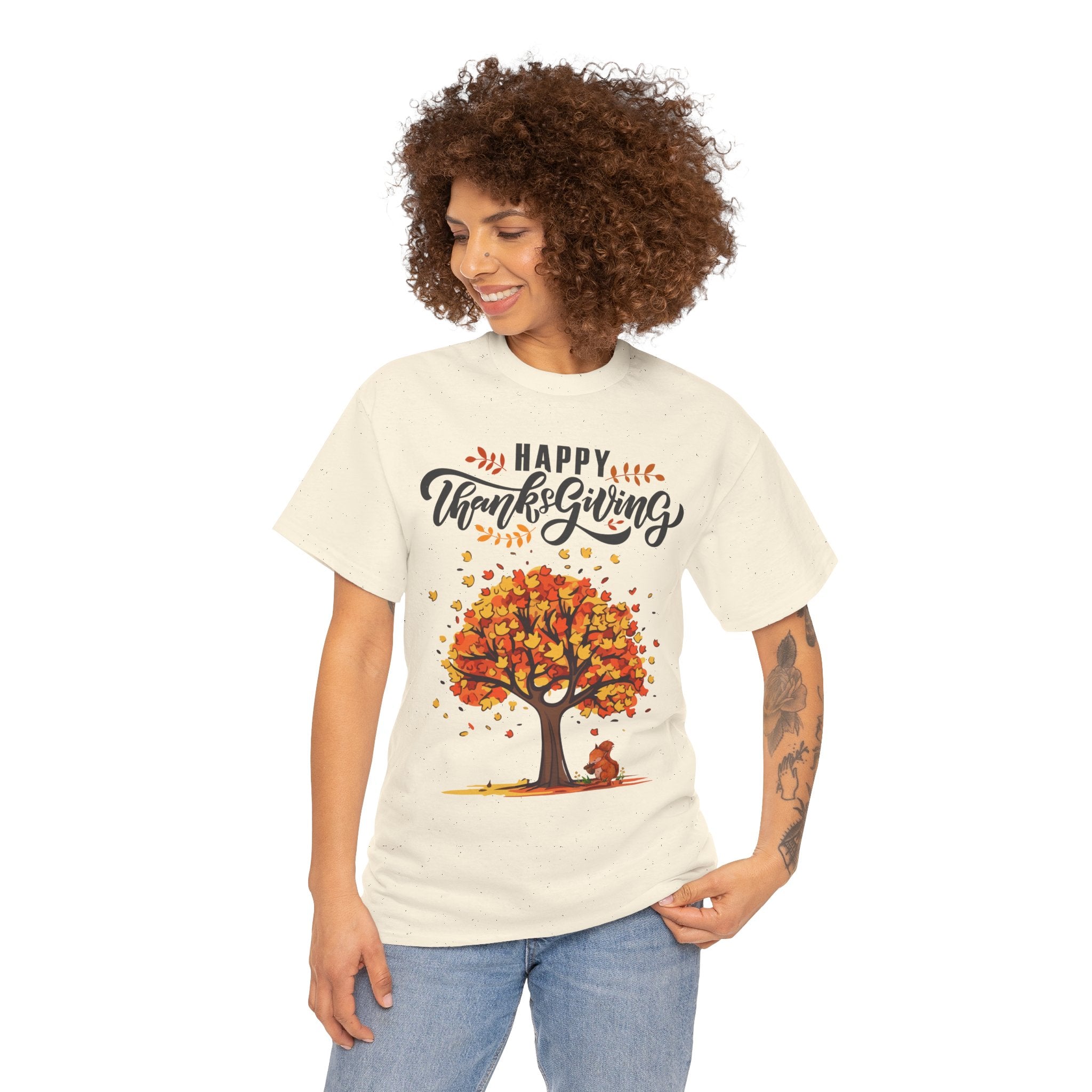 Happy Thanksgiving Tree Unisex Tee, Autumn Shirt, Holiday Apparel, Fall Fashion, Seasonal Gift