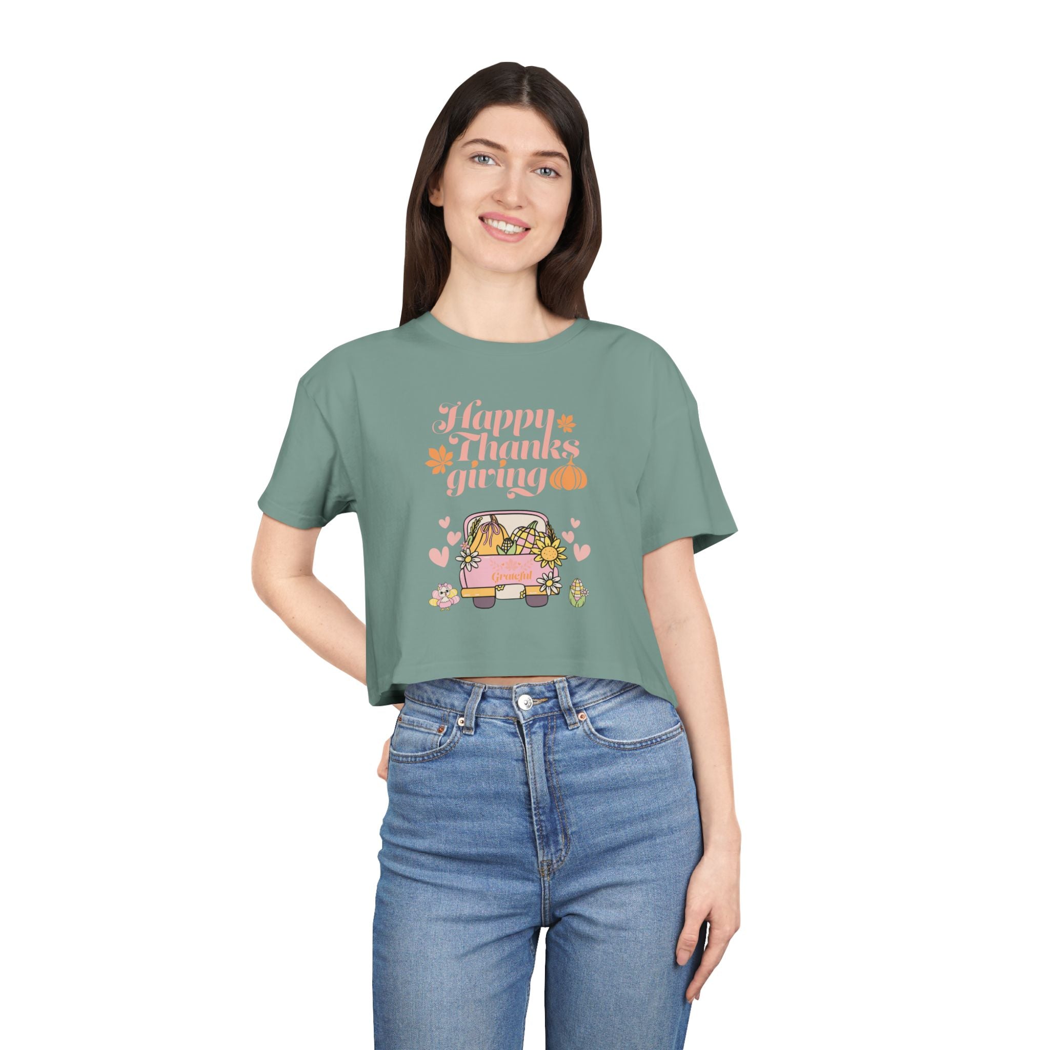 Thanksgiving Women's Crop Tee, Casual T-Shirt, Fall Fashion, Thanksgiving Gift, Cute Thanksgiving Apparel