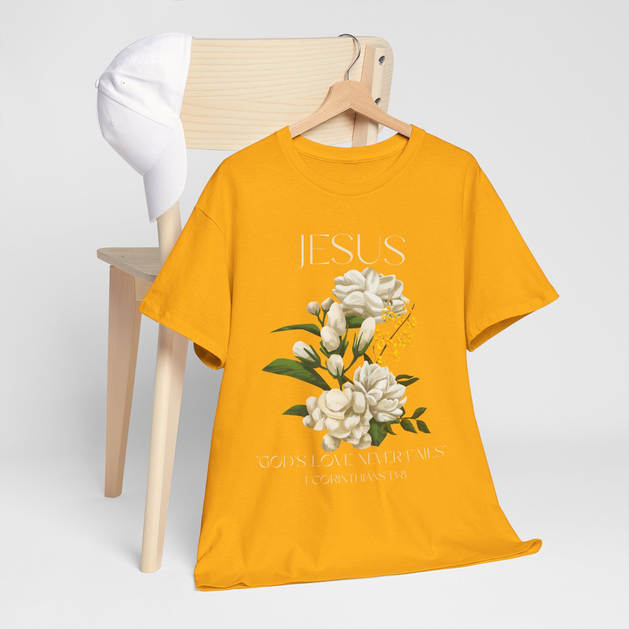 Floral Jesus-God's love never fails- Graphic Tee | Unisex Cotton T-Shirt for Faith & Inspiration, Ideal for Gifts, Casual Wear, Church Events, and Celebrations