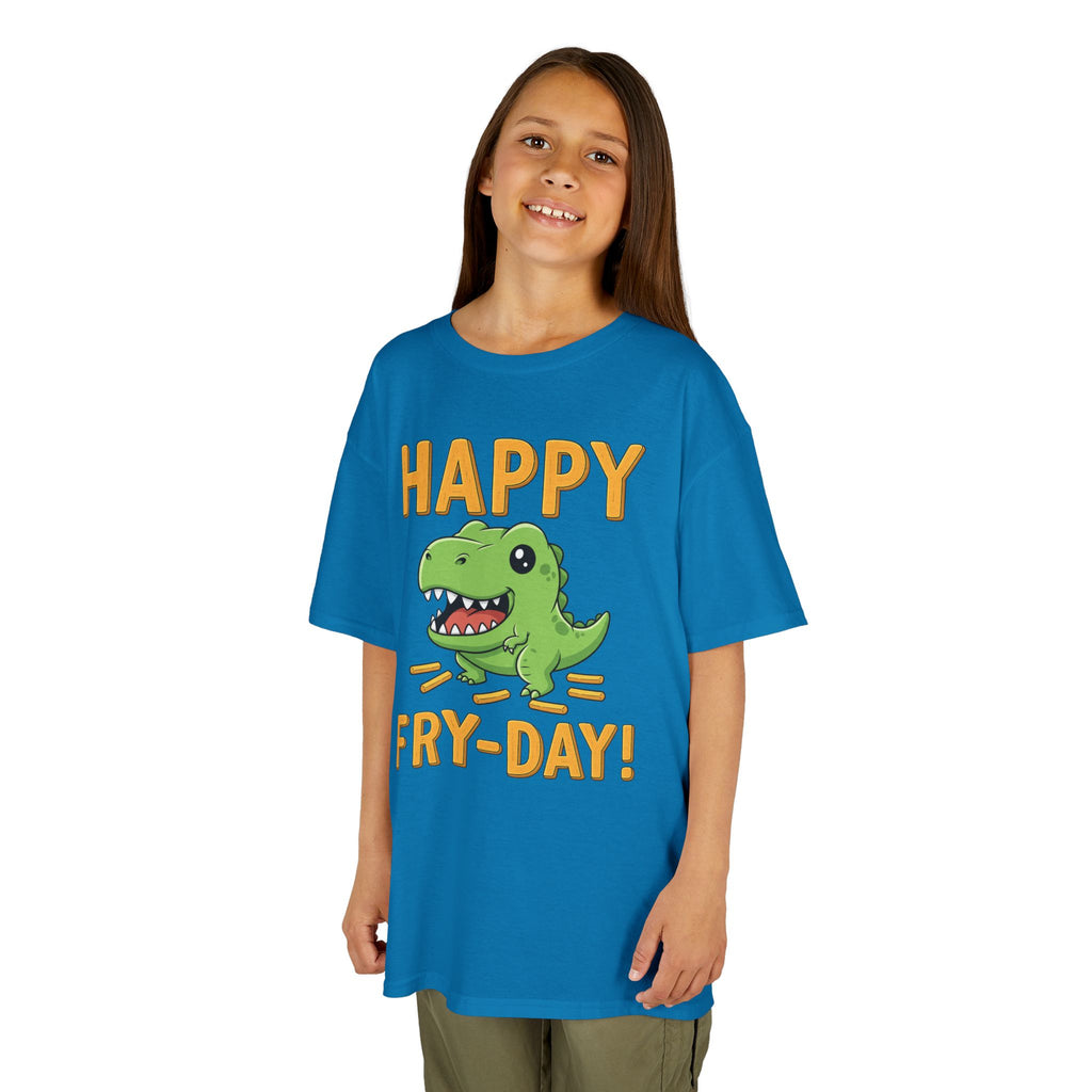 Happy Fry-Day Kids Tee, Fun Dinosaur T-Shirt, Kids Cotton Shirt, Birthday Gift, Everyday Wear, Summer Fun, Playful Tee