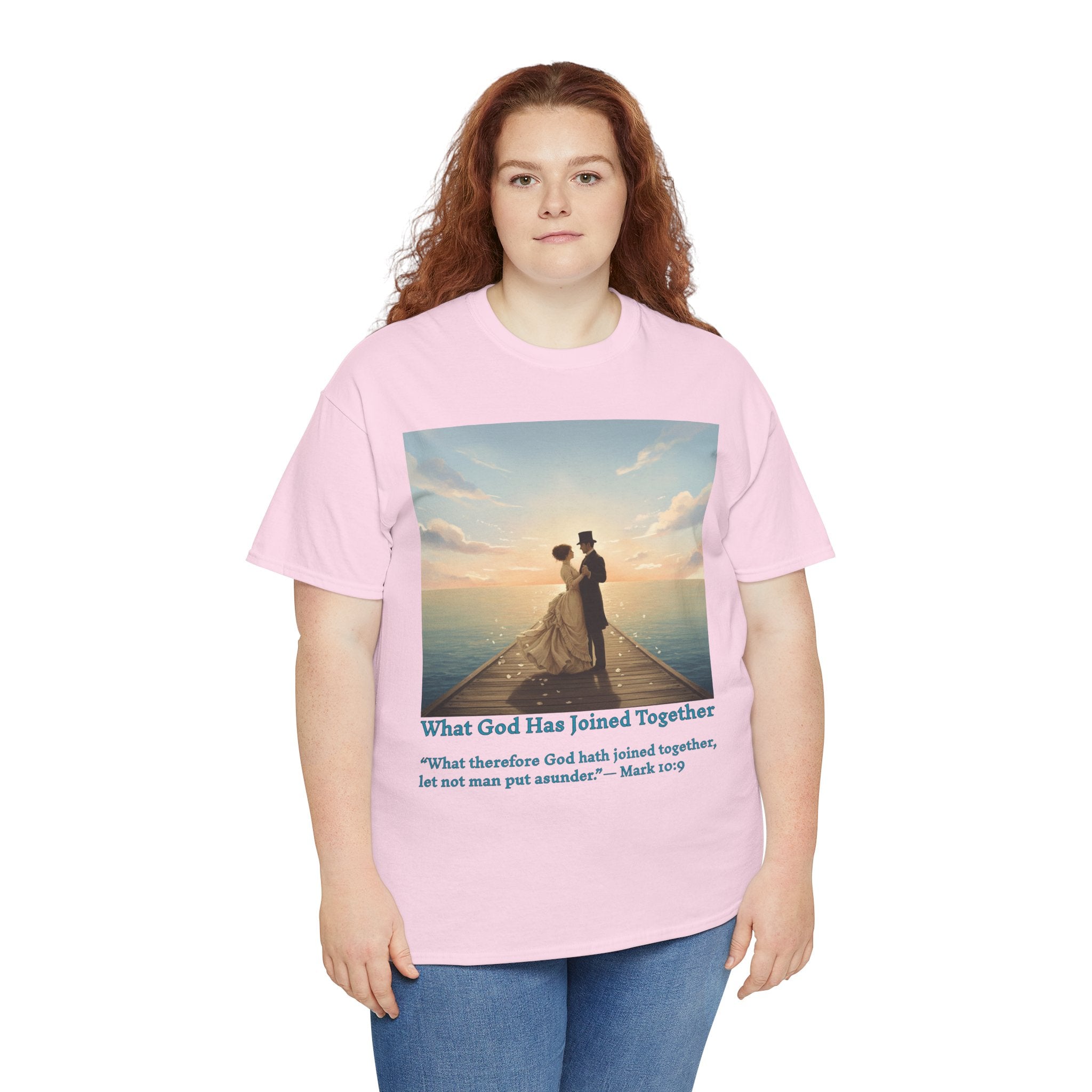 Romantic couple on a pier at sunset — inspired by Jack Vettriano-Wedding Quote T-Shirt, Unisex Heavy Cotton Tee, Casual Wear, Gift for Newlyweds, Bride & Groom Apparel, Anniversary Gift