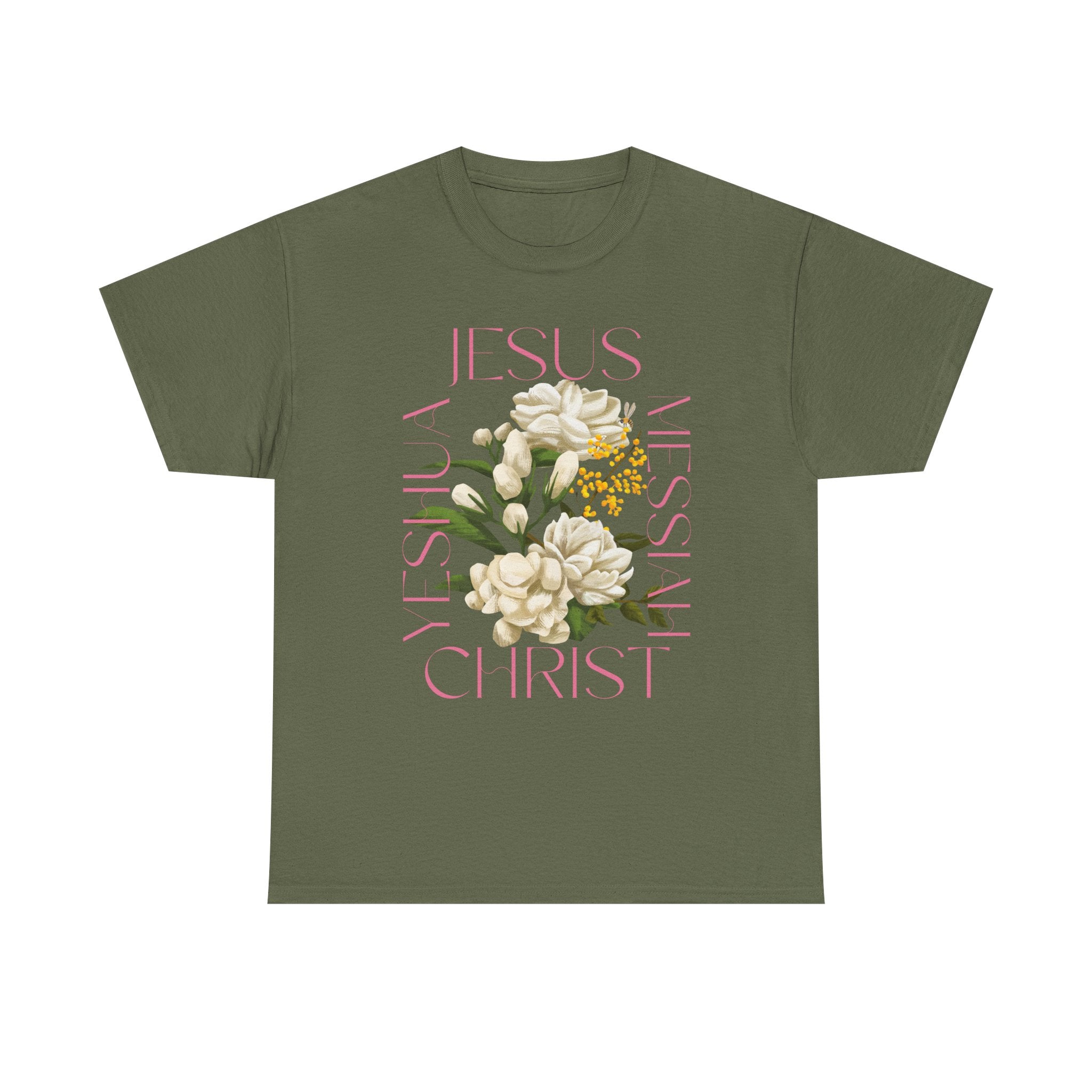 Floral Jesus Heavy Cotton Tee, Unisex T-Shirt, Christian Gift, Faith-Based Apparel, Religious Fashion, Inspirational Clothing