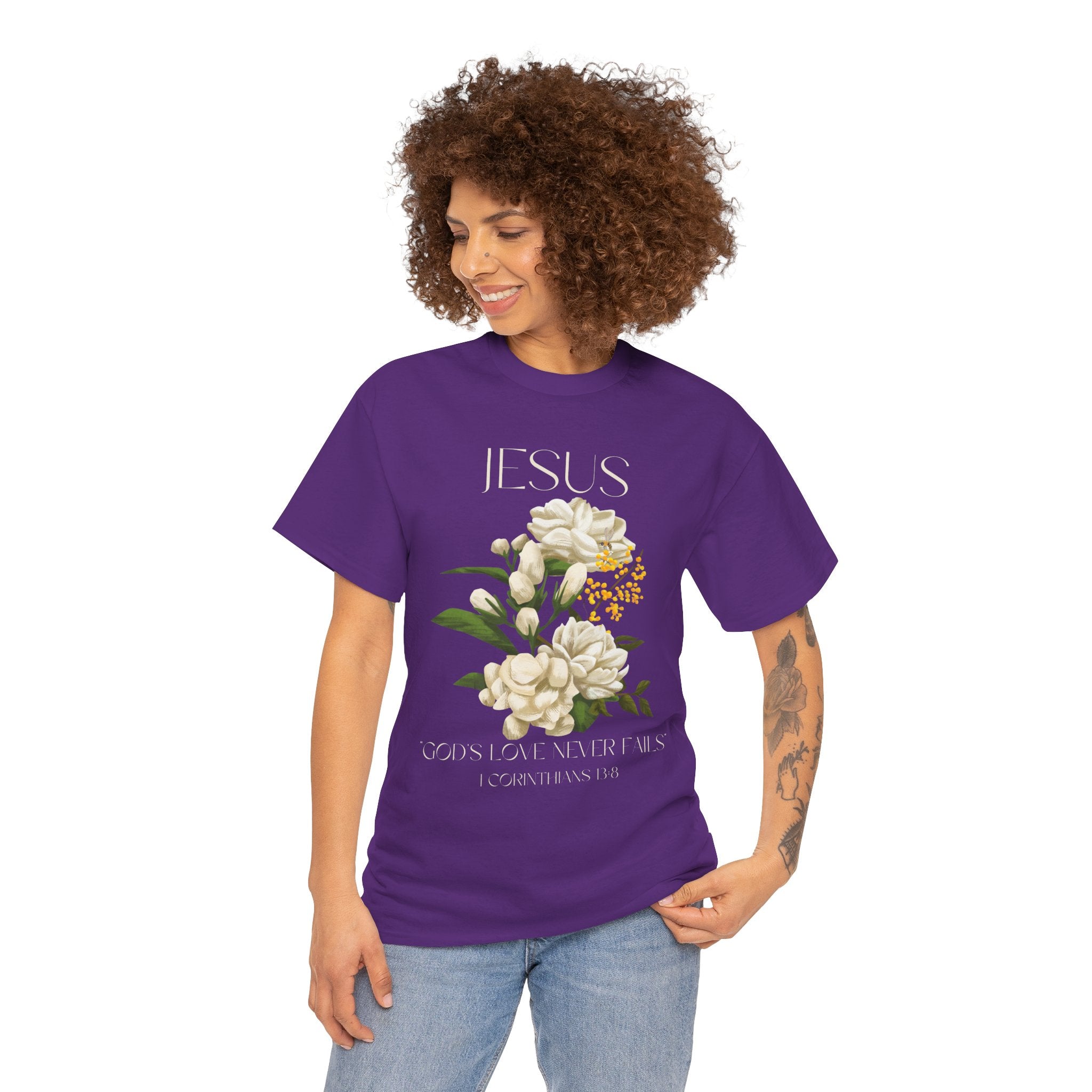 Floral Jesus-God's love never fails- Graphic Tee | Unisex Cotton T-Shirt for Faith & Inspiration, Ideal for Gifts, Casual Wear, Church Events, and Celebrations