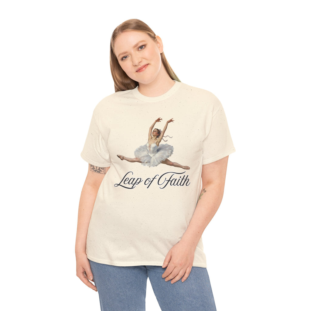 Ballet Inspired Tee - Leap of Faith, Dance Gift, Unisex Cotton Shirt, Inspirational Apparel, Performance Wear, Gift for Dancers-Ballerina in a split leap, inspired by the impressionistic ballet studies of Edgar Degas.