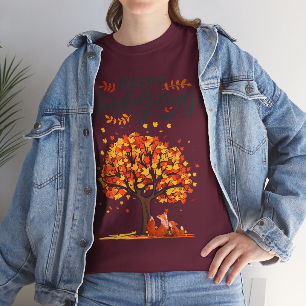 Thanksgiving Tree Tee, Fall T-Shirt, Autumn Apparel, Cozy Gift for Family, Cute Holiday Top