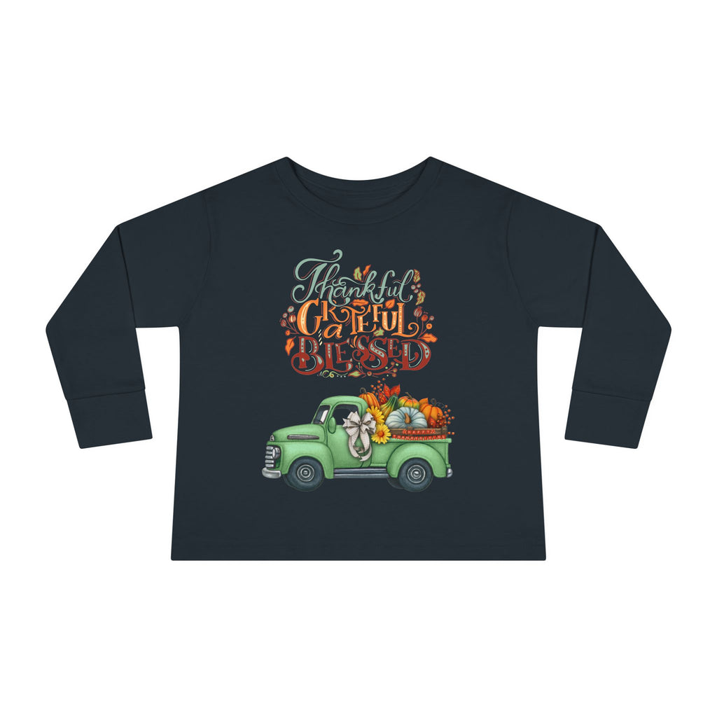 Toddler Long Sleeve Tee - "Grateful & Blessed" Fall Vibes T-Shirt, Kids Autumn Tee, Thanksgiving Outfit, Cute Toddler Gift, Seasonal Shirt