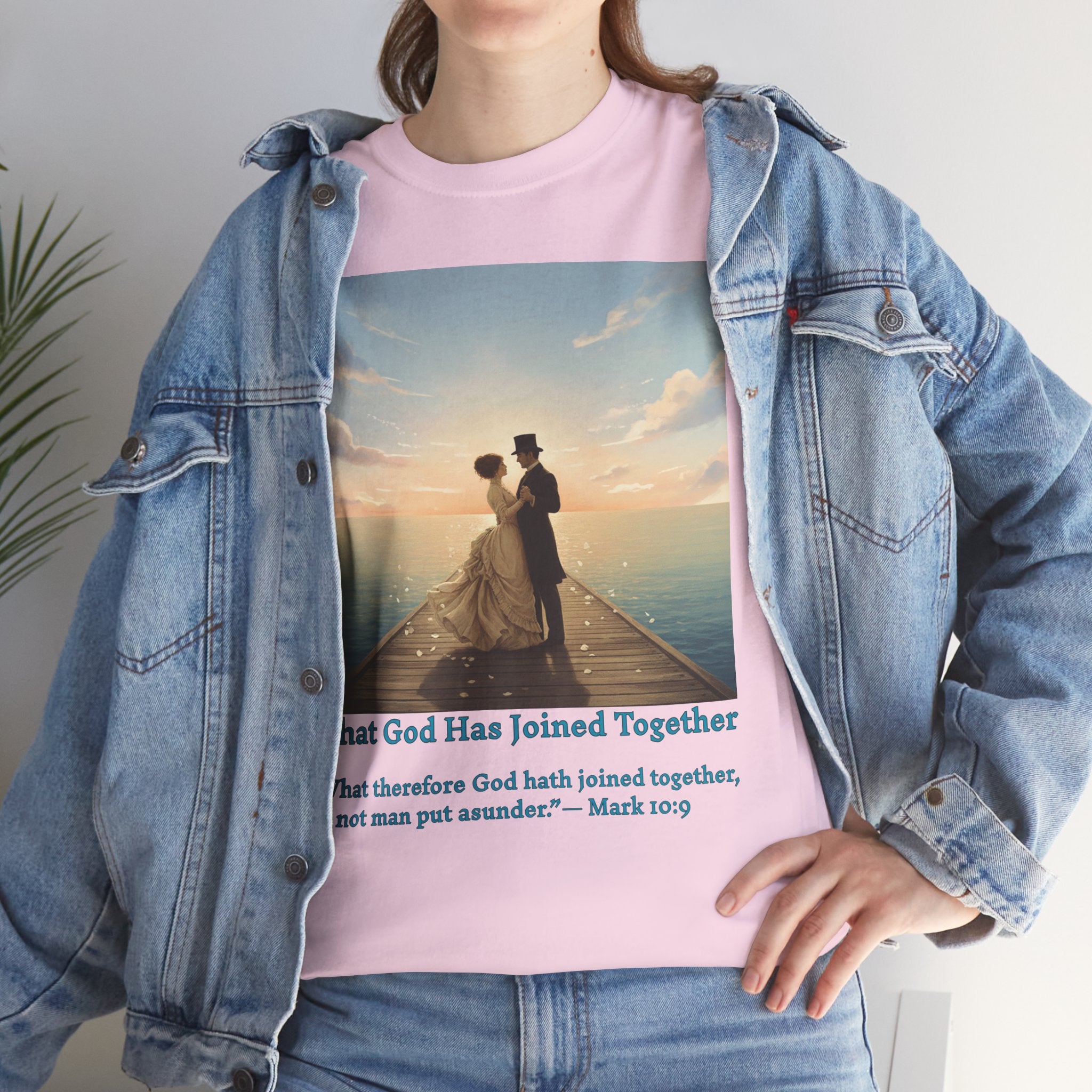 Romantic couple on a pier at sunset — inspired by Jack Vettriano-Wedding Quote T-Shirt, Unisex Heavy Cotton Tee, Casual Wear, Gift for Newlyweds, Bride & Groom Apparel, Anniversary Gift
