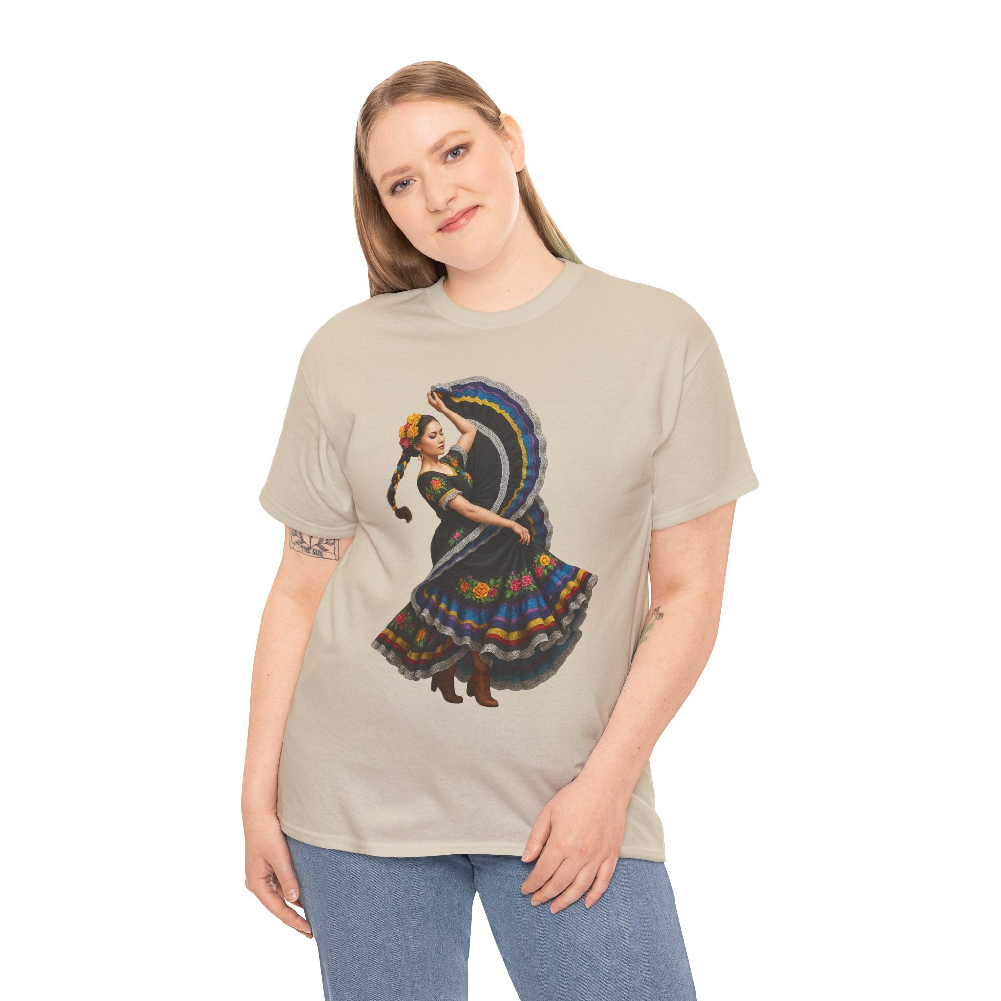 Folklórico Cultural Dance Graphic Tee, Unisex Heavy Cotton T-Shirt, Festival Apparel, Bohemian Style Shirt, Gift for Dancers, Ethnic Art Tee
