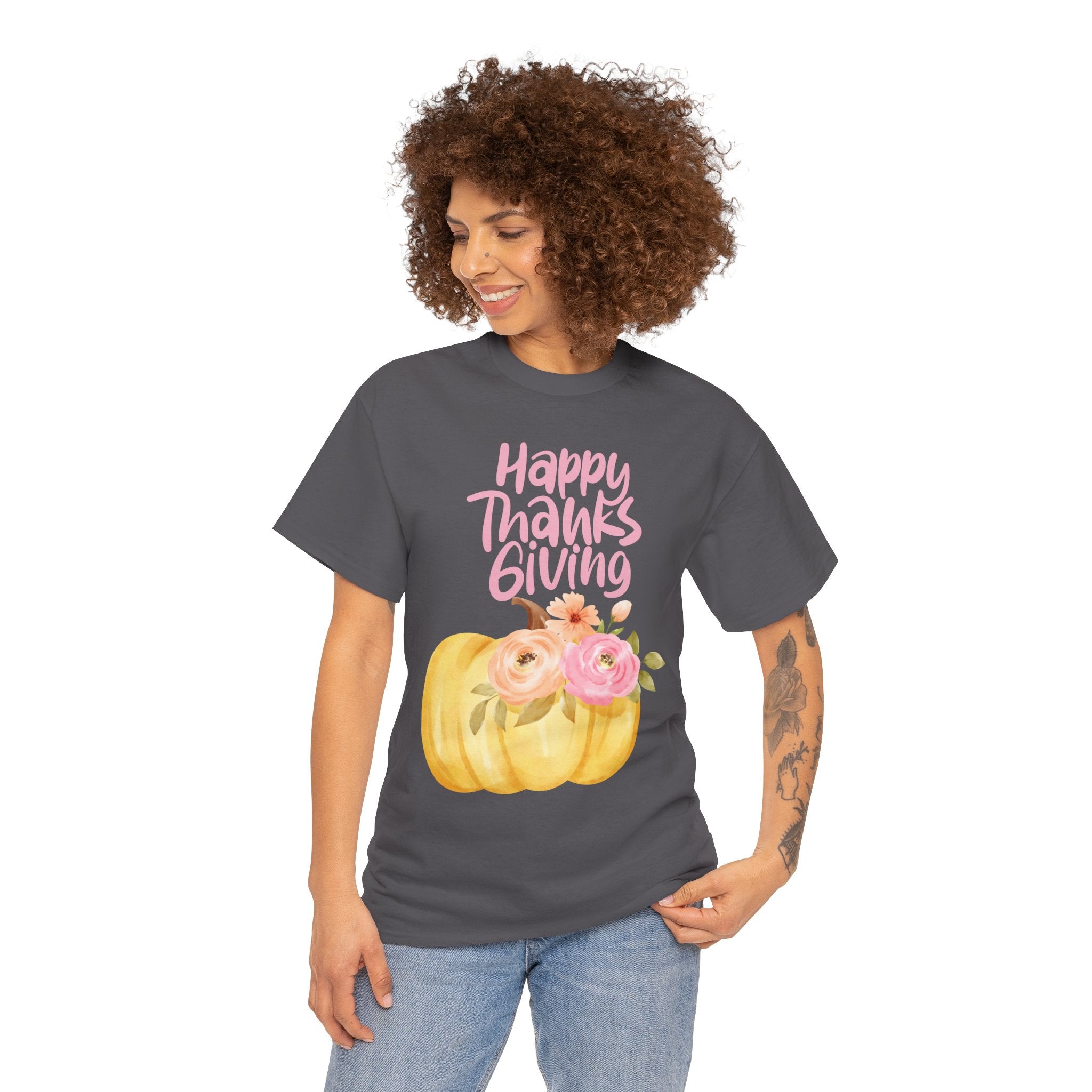 Thanksgiving Floral Tee, Holiday Shirt, Fall Fashion, Gifts for Her, Pumpkin T-Shirt, Autumn Apparel, Friendsgiving Outfit